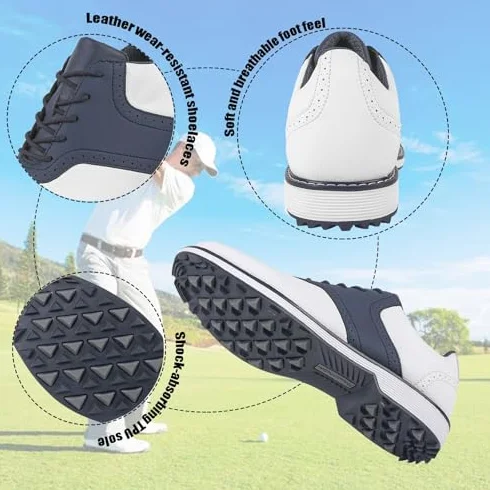 Zapatos de Golf para Hombre de Cuero Sin Clavos Antideslizantes Transpirables