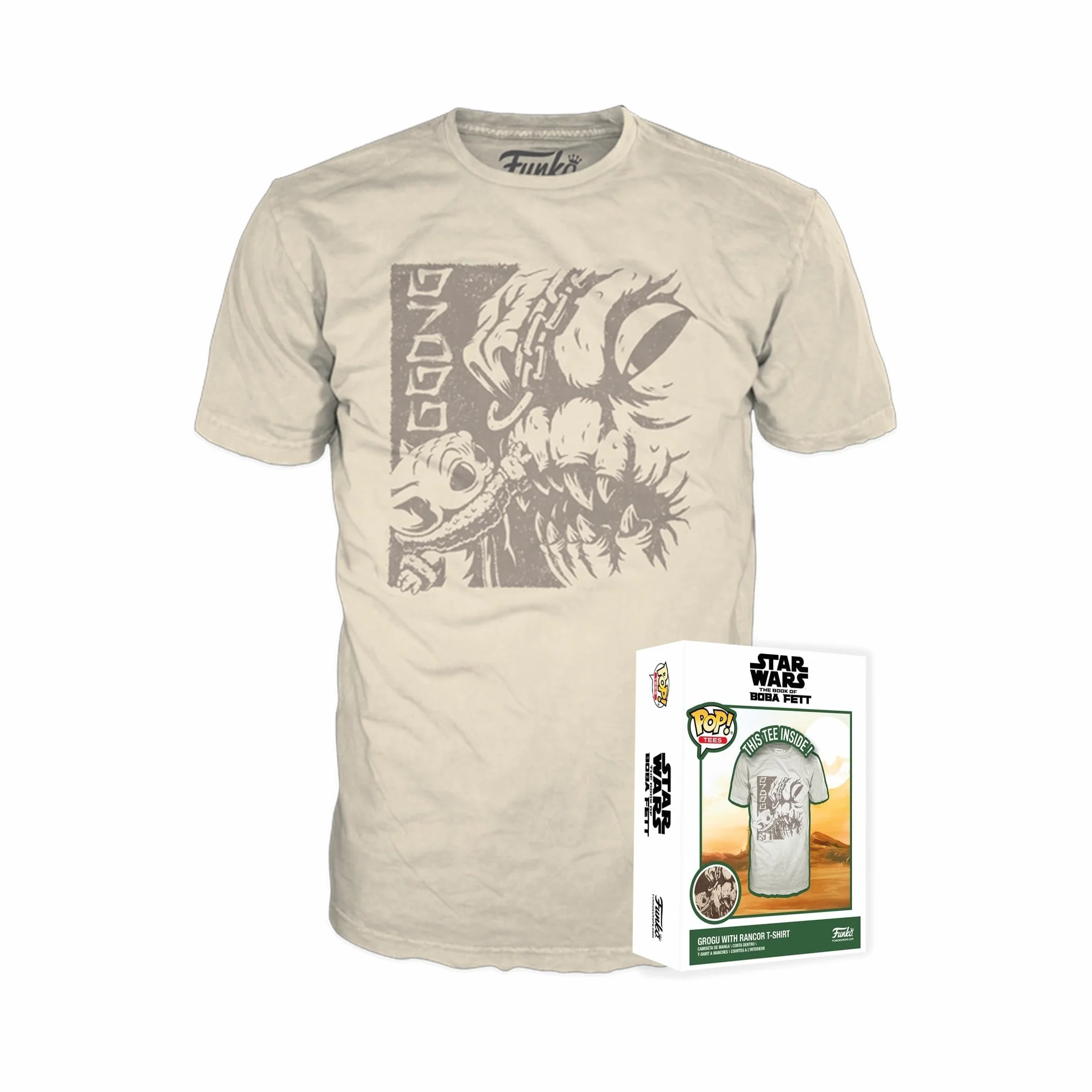 Funko Boxed Tee: SW - Grogu (The Child, Baby Yoda) With Rancor - Medium - Star Wars Camiseta para Adultos Hombres y Mujeres