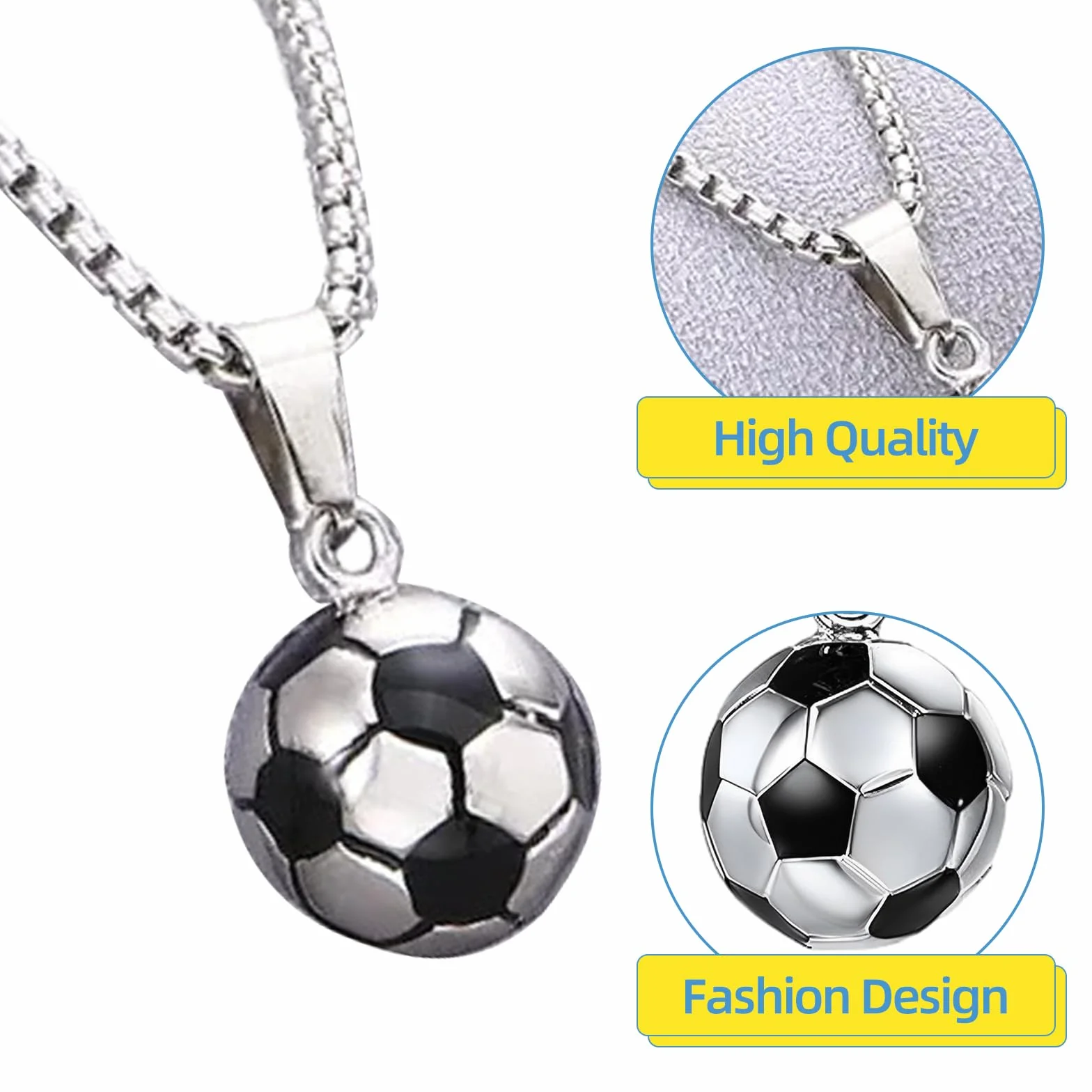Collar y pulsera de acero inoxidable de fútbol, colgante plateado para amantes del fútbol, regalos