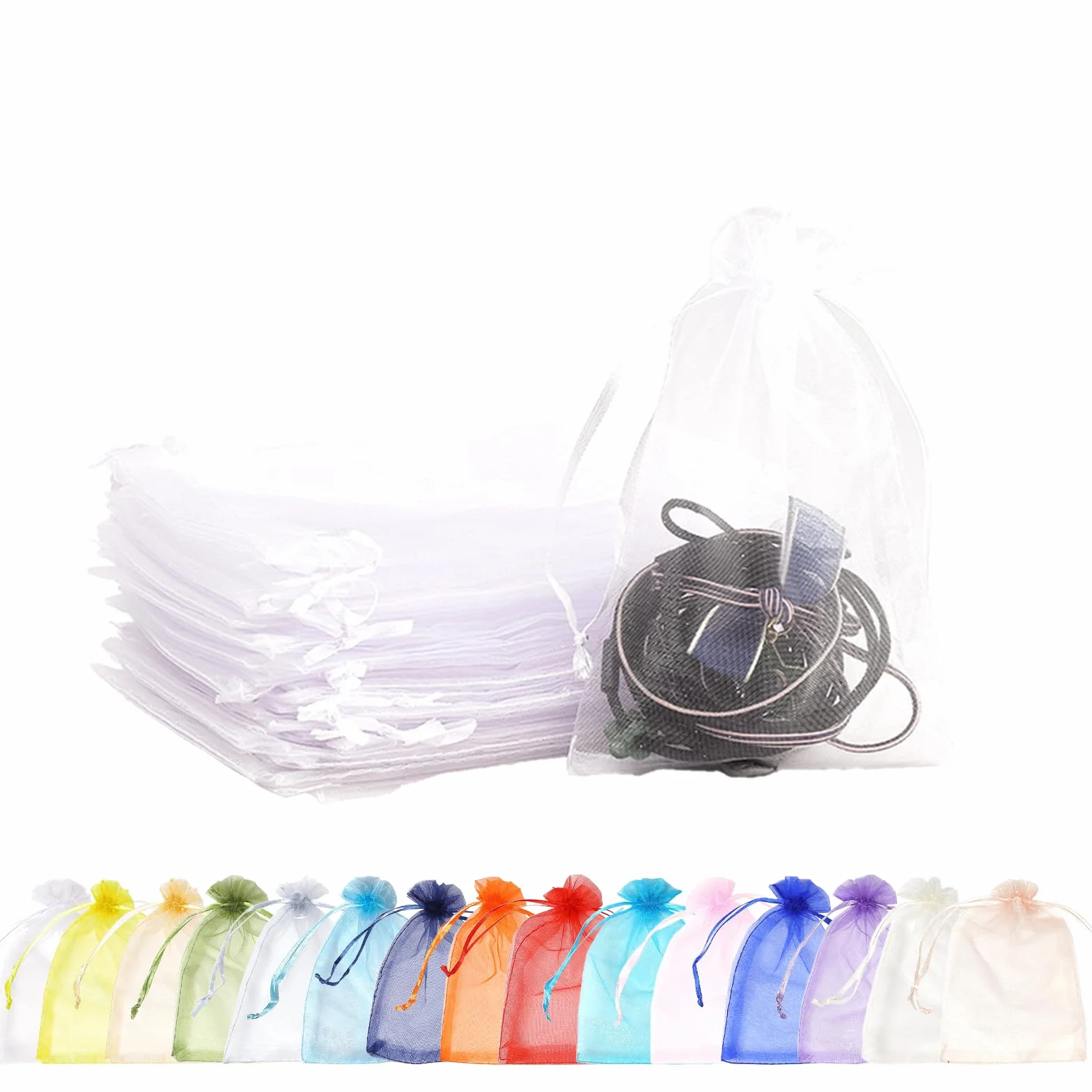 100 Piezas Bolsas de Organza,9x12cm Blanco Bolsas Organza,Bolsas Regalo Organza con Cordón para Boda Favores Joyas y Dulces