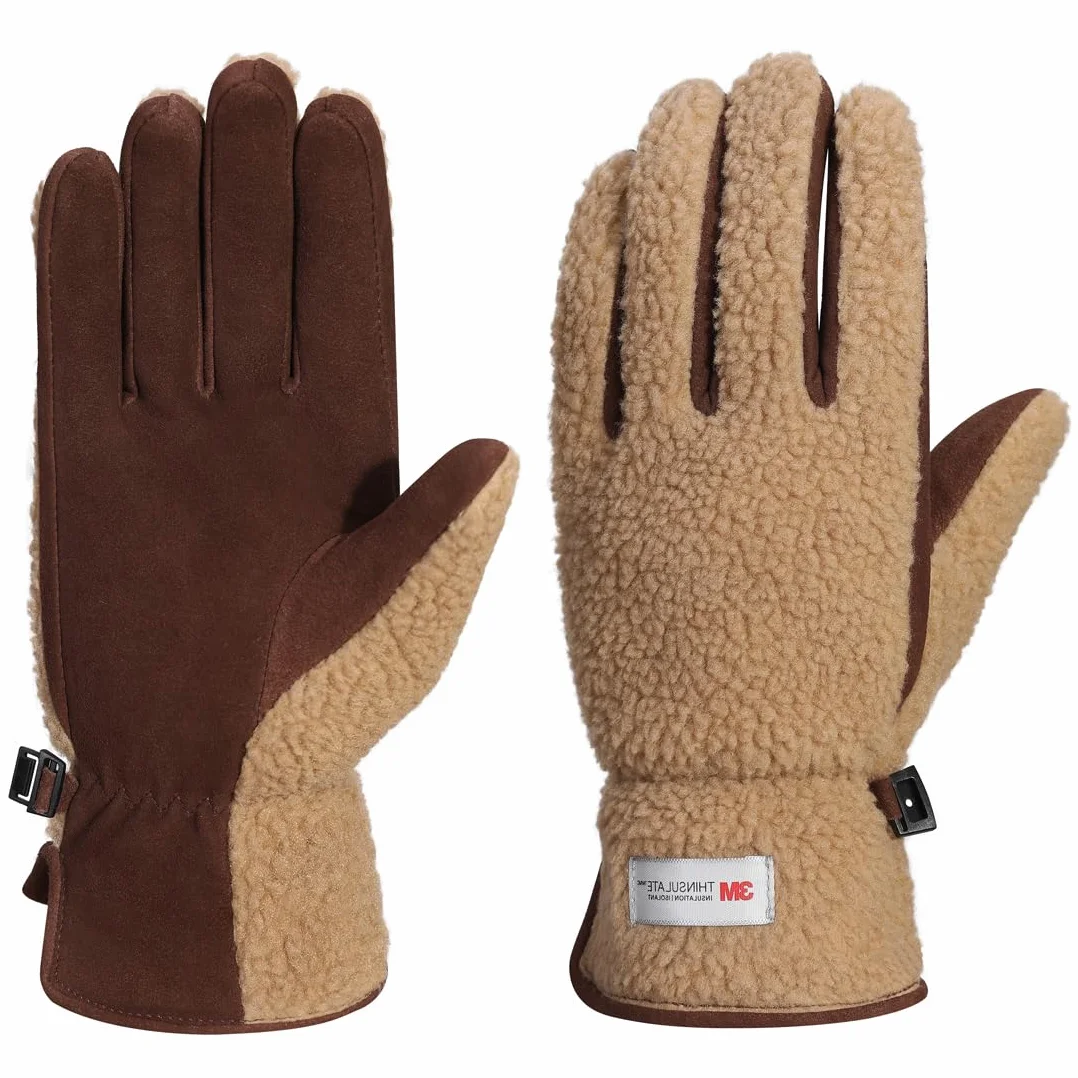 Guantes de invierno de cuero de piel de oveja gamuza para mujeres SL021EU