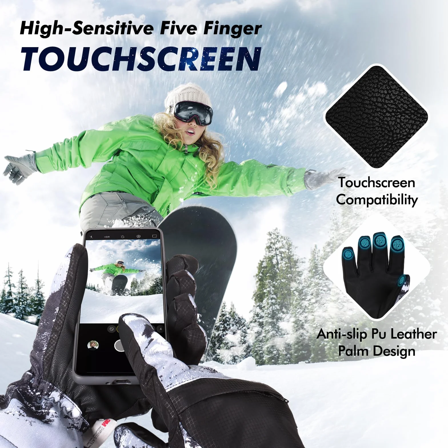 Guantes de esquí impermeables para nieve, adecuados para mujer, hombre y niños