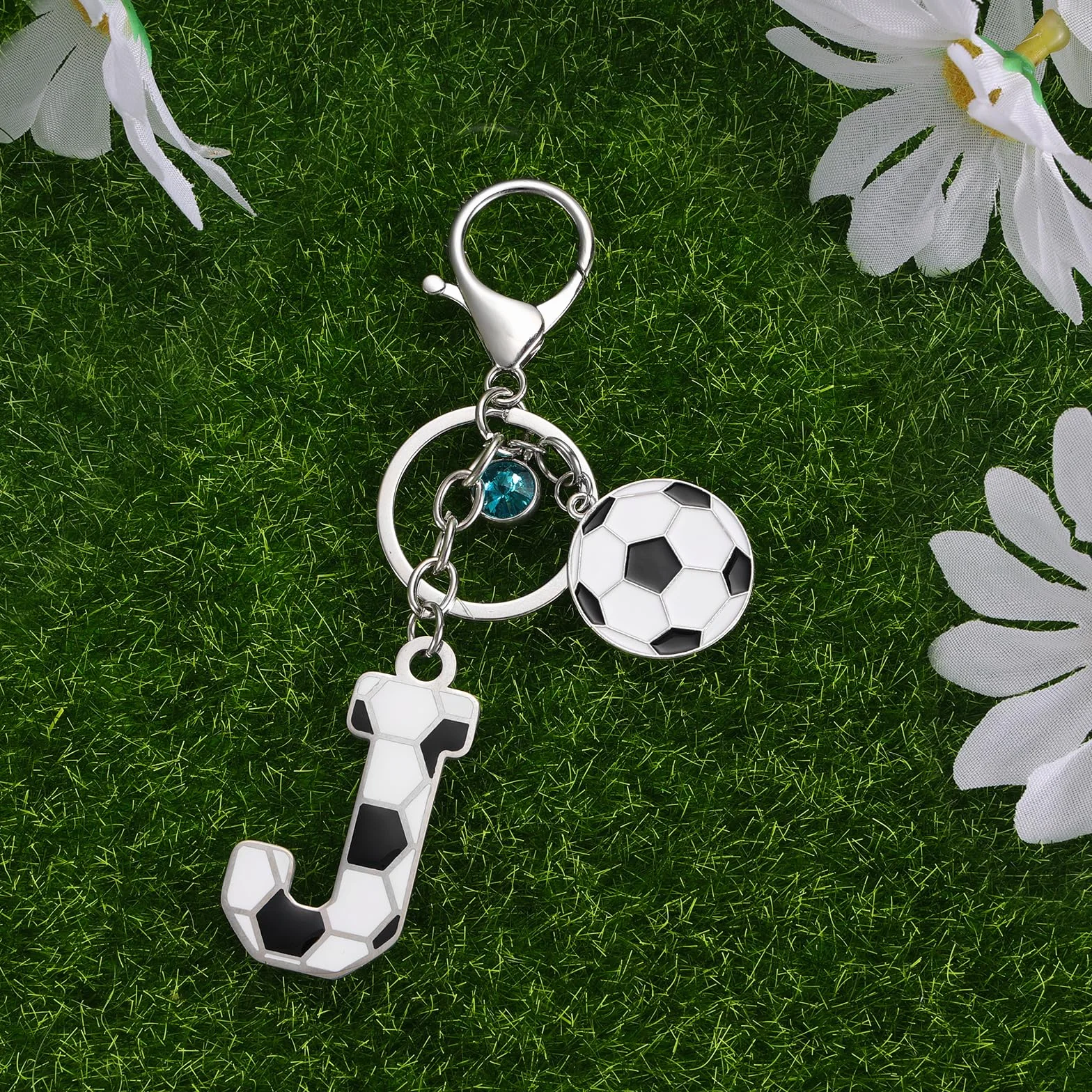MWOOT Llavero Futbol de Letra Inicial, Llavero Nombre con Colgante de Fútbol para Niño Niña, Regalo para Bolso Mochila Llave