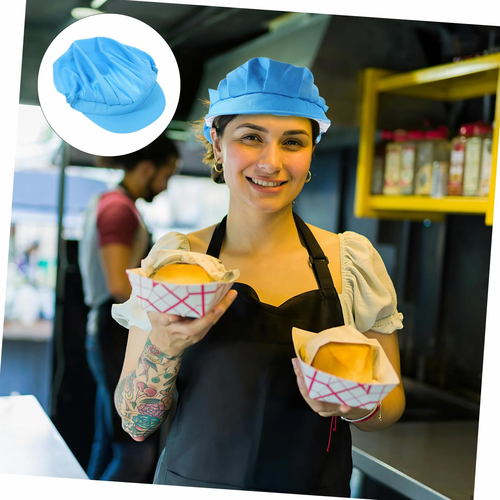 SHERCHPRY 5 Piezas Sombrero de Cocinero Sombrero japonés s para Mujer francés Gorro Cocinero Gorros o os de Chef para Hombre de Chef Mujer poliéster Blue