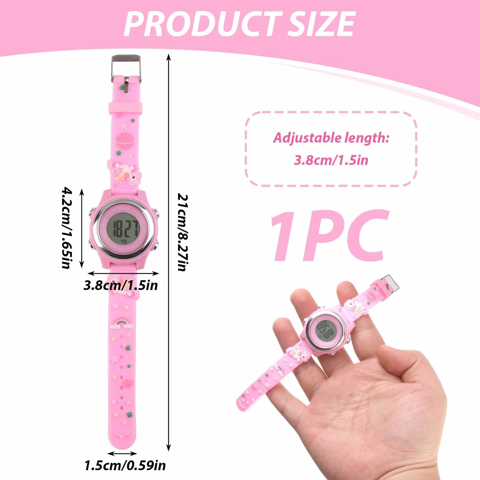 Reloj Infantil Digital Educativo de Silicona con Dibujos Animados 3D, Luz LED 7 Colores, Multifunción Regalo para Niñas 3-12 Años