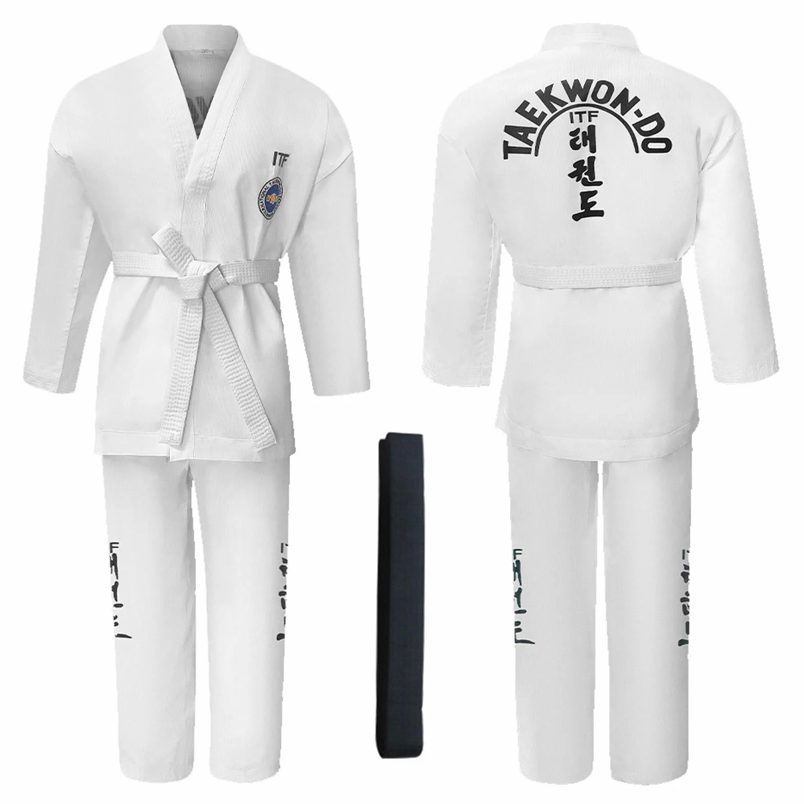 Kimono de Taekwondo ITF para Niños y Adultos, Karate Kimono con Cinturilla, Jiu Jitsu Ligeros Polialgodón, Entrenamiento Sparring Negro-180