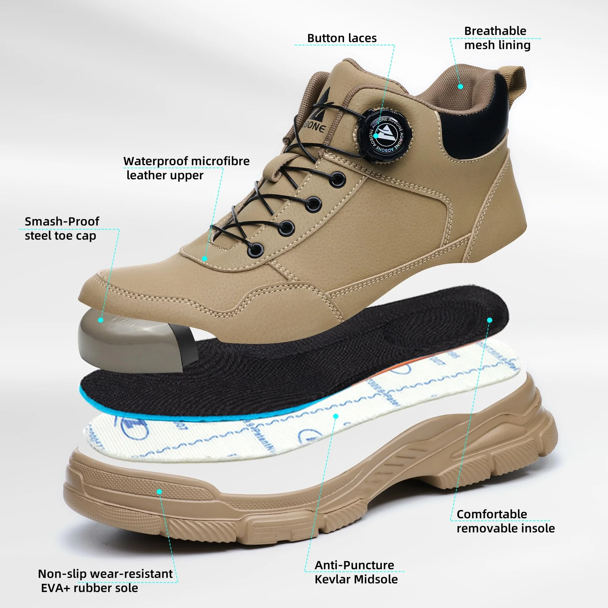 Botas de Seguridad Impermeable Punta de Acero Antideslizantes para Hombre Mujer Trabajo Ligeros