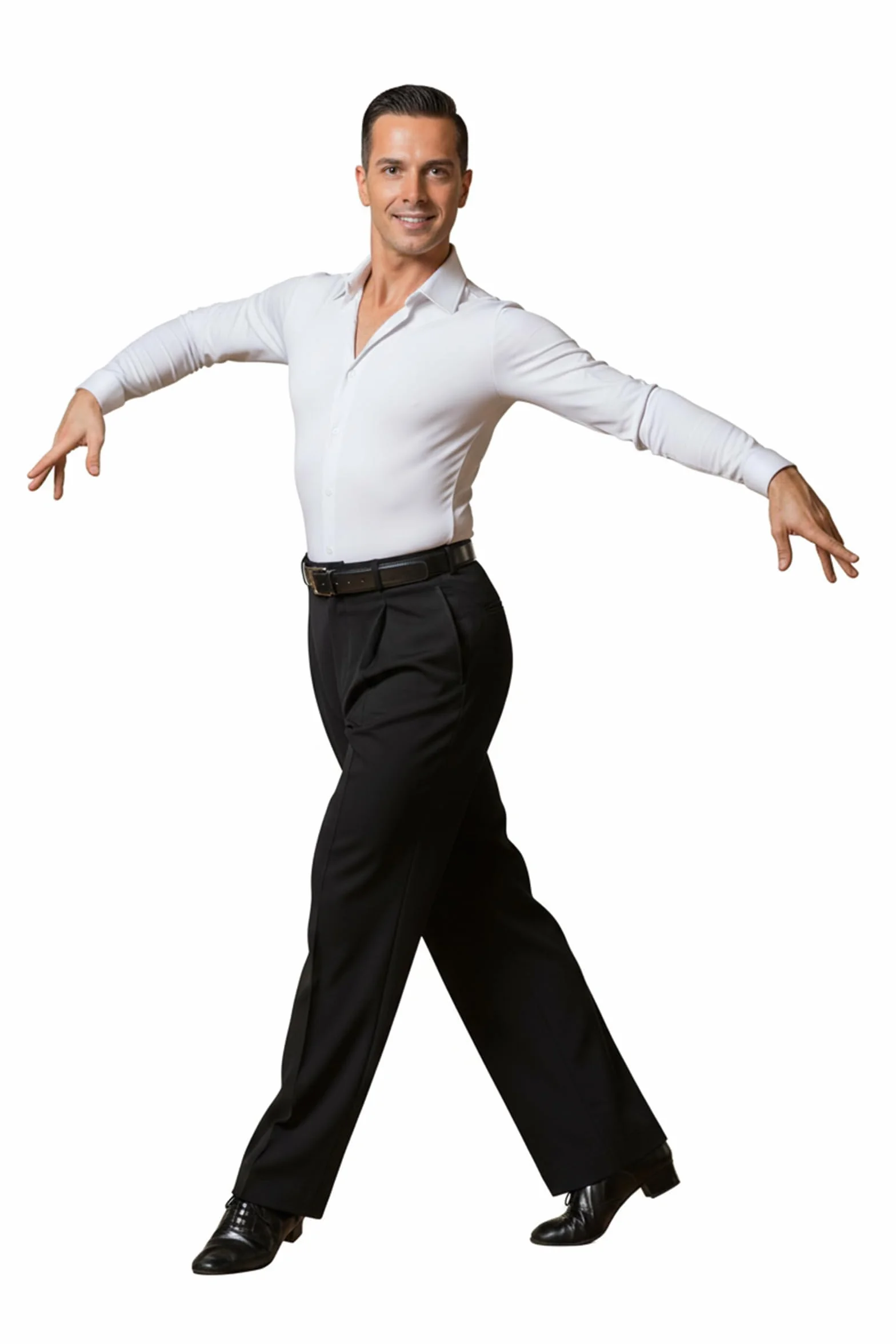 Pantalón de hombre para danza estándar y baile de salón con pliegues delanteros y bolsillos ribeteados