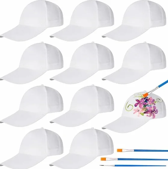 Gorras de Béisbol Blancas para Manualidades - Kit de 10 para Pintar y Graffiti