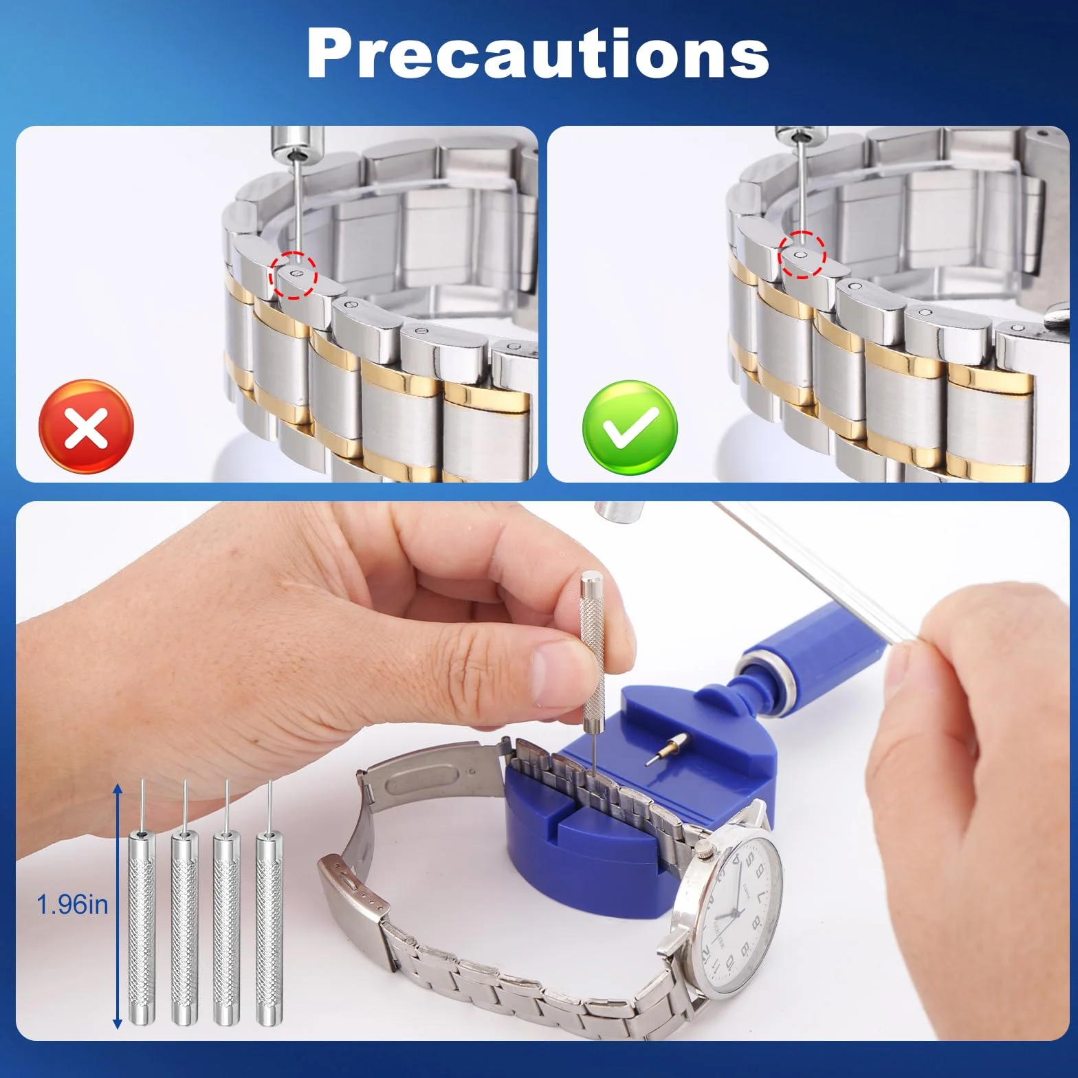 Kit Reparacion Reloj para Ajustar y Acortar Correas, Quitar Eslabones, Pasadores Resorte, Punzón Acero