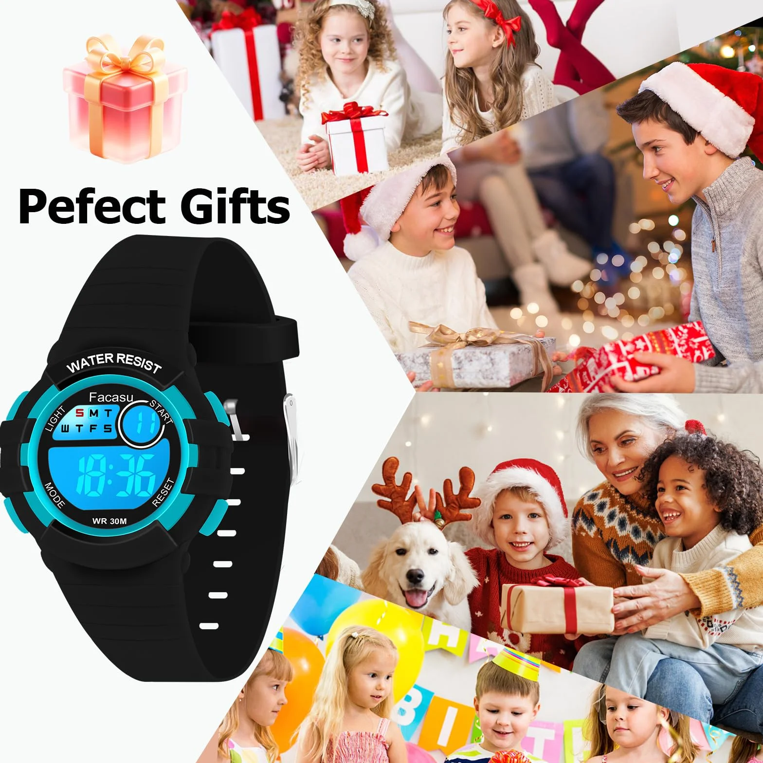 Reloj Digital Deportivo para Niños Niñas Resistente al Agua 50m con Luz Colorida Cronómetro Alarma 12/24h