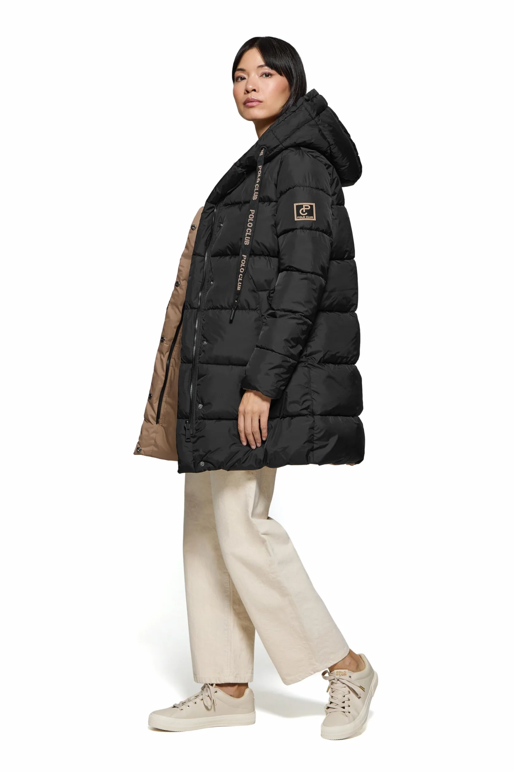 Polo Club Abrigo Reversible Mujer Capucha Fija Chaqueta Invierno