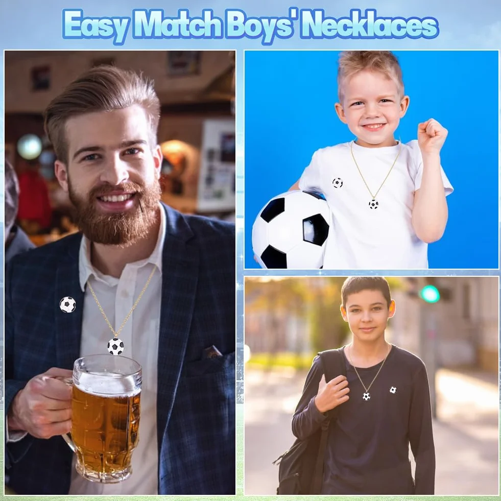 Collar de Fútbol Cadena Oro Hombre Cruzado Sólido Blanco y Negro