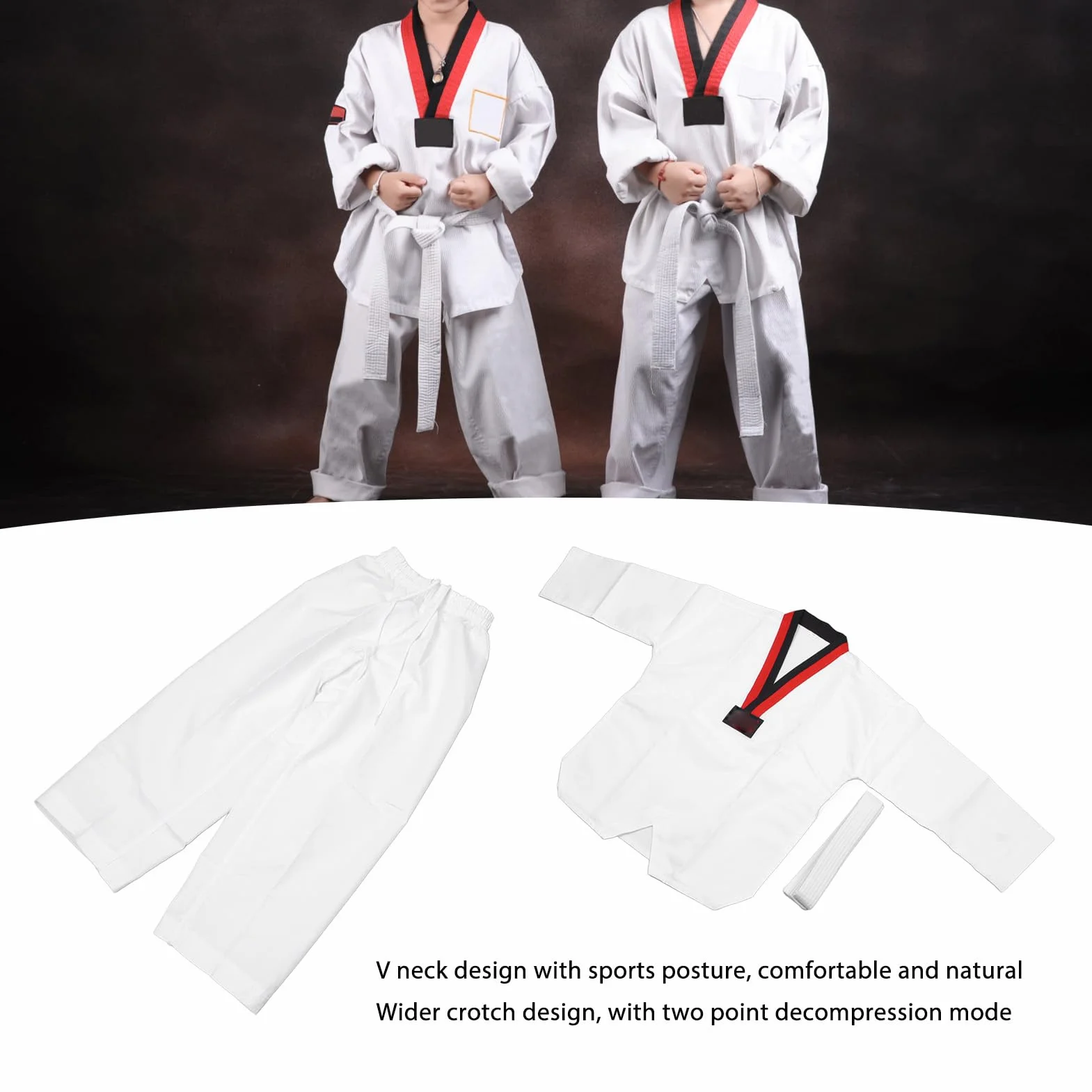 Cómodo Uniforme Taekwondo Niños Cinturón Traje Ligero Entrenamiento Conjunto Gi Deportivo Artes Marciales Altura 136-146cm