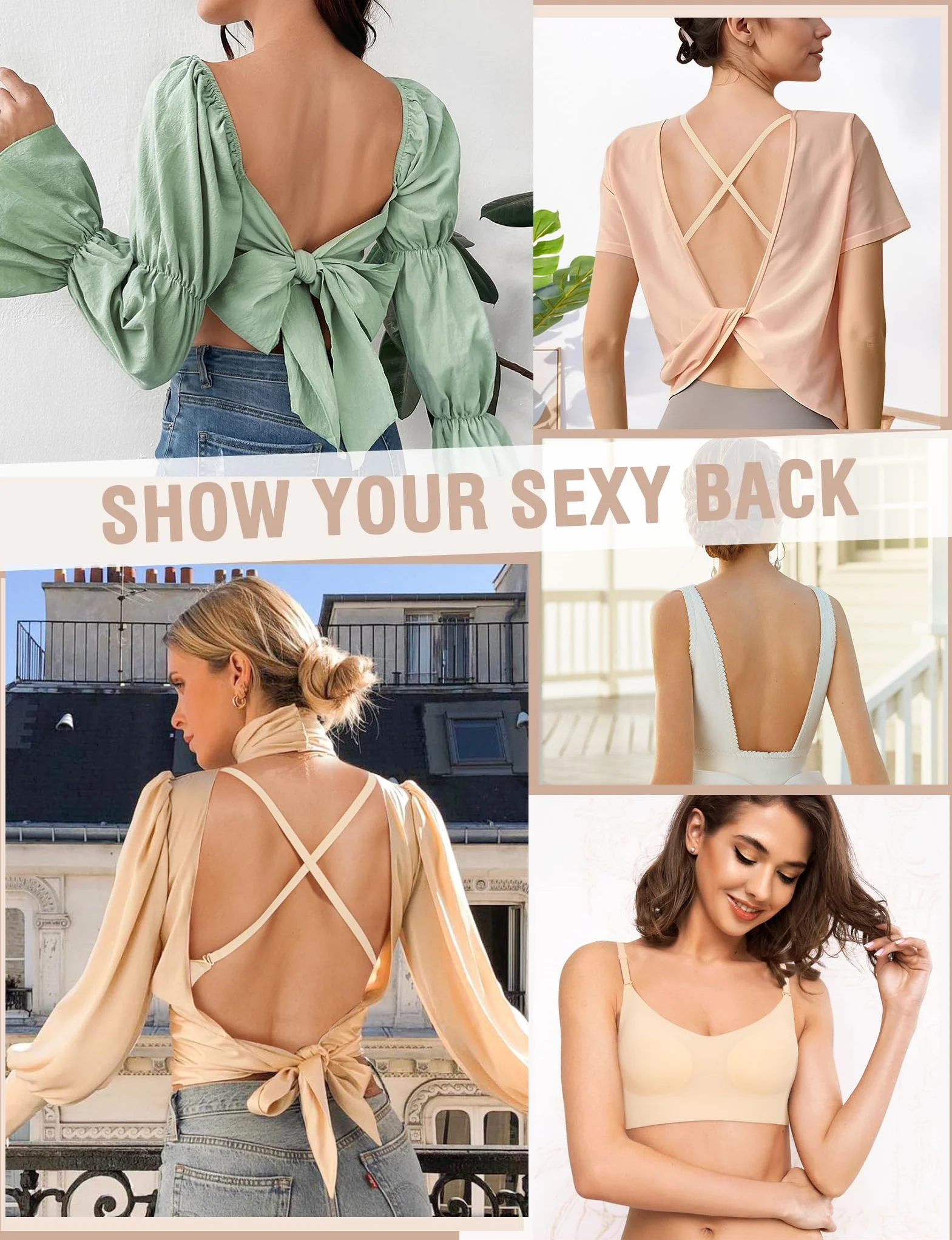 Sujetador Sin Espalda Bajo Mujer Invisible Básico con Tirantes Convertible para Vestido y Boda