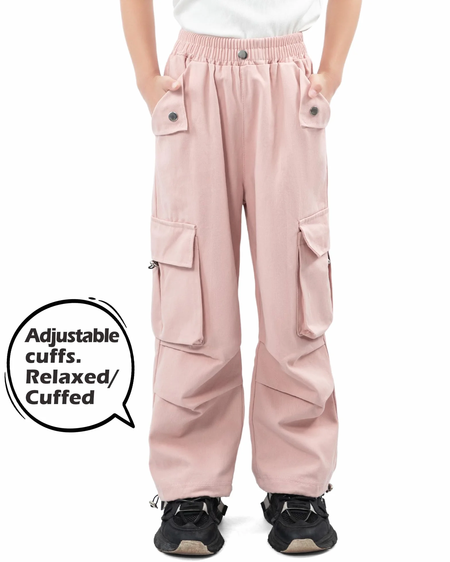 KAKU NANU Pantalones Cargo para niña Cintura elástica Bolsillos