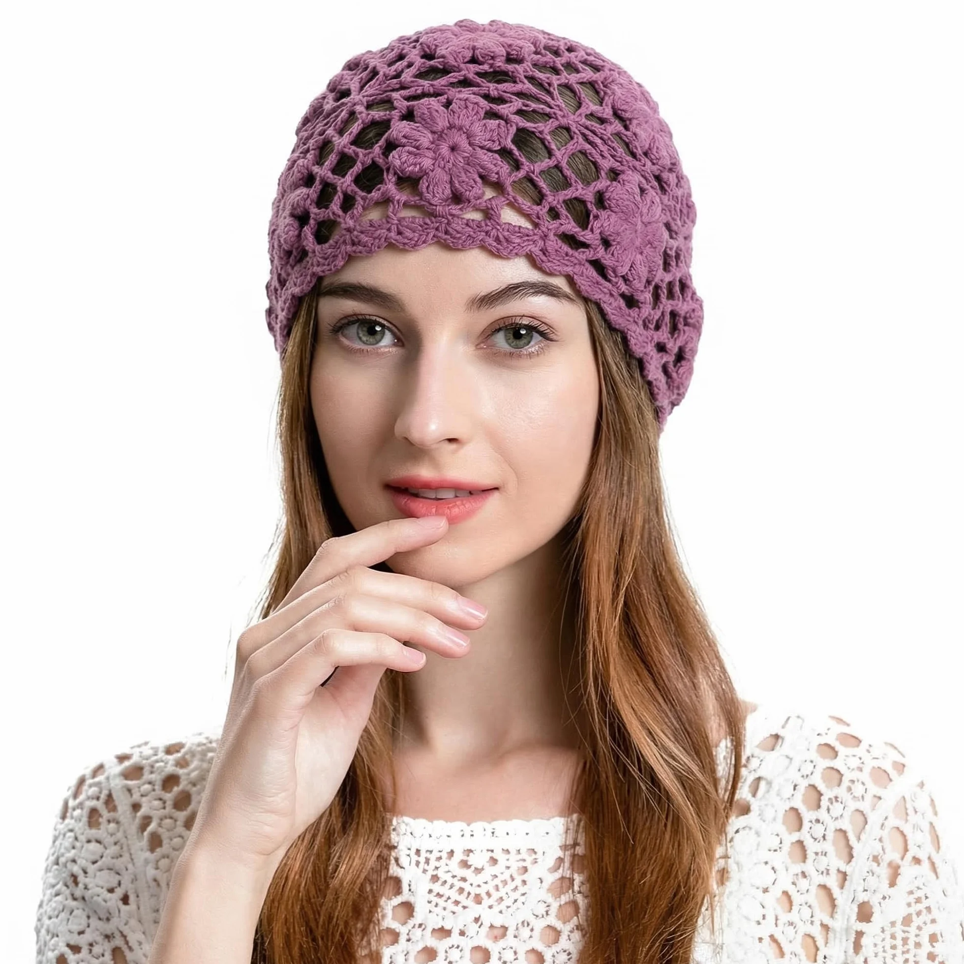 Gorro de Punto con Flores Hecho a Mano de Algodón Señoras ZLYC