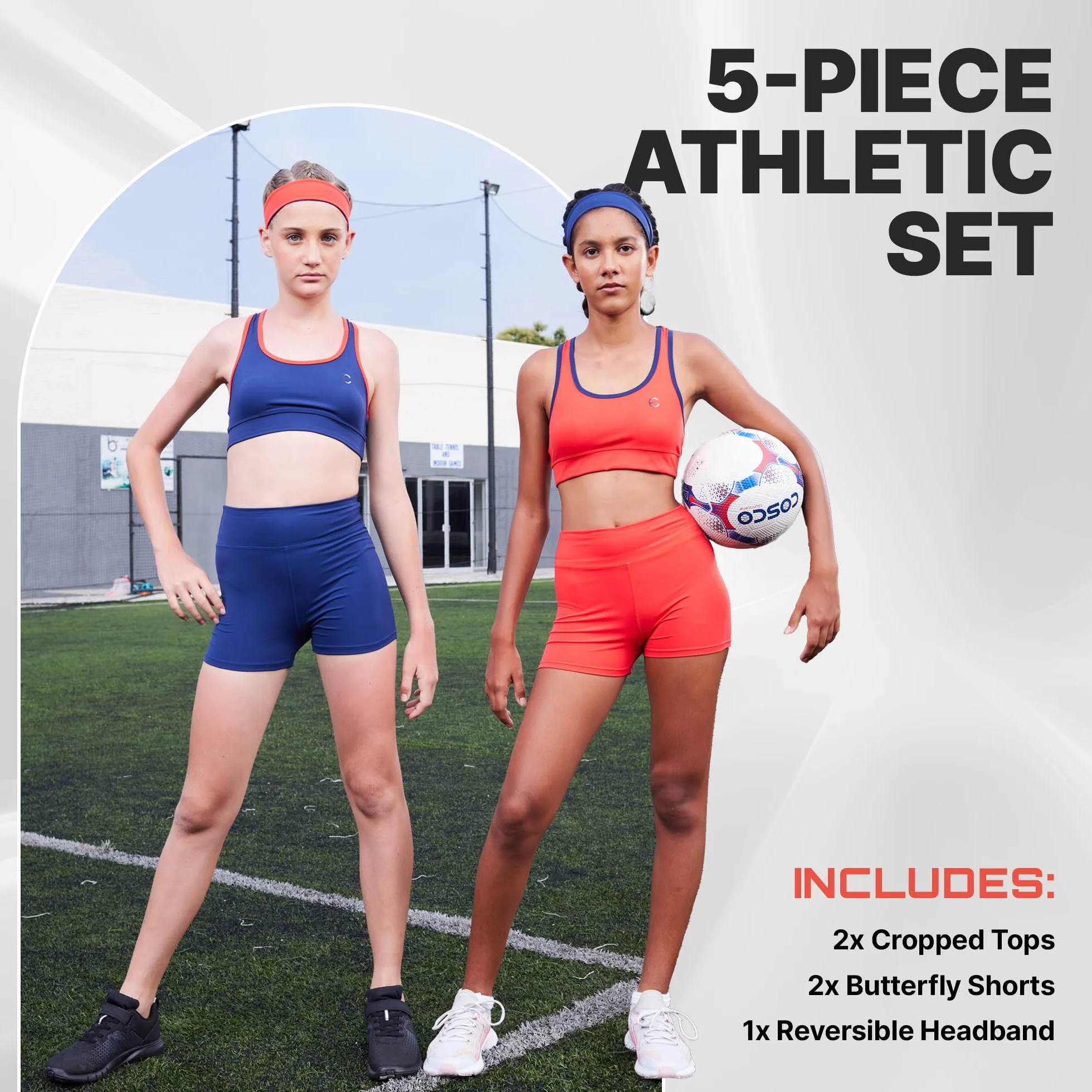 Girls Clothing Athletic Sets Sleeveless Crop Tank Tops & Bike Shorts Cheer, Gymnastics, Volleyball Size 3-16 (5 Pcs)