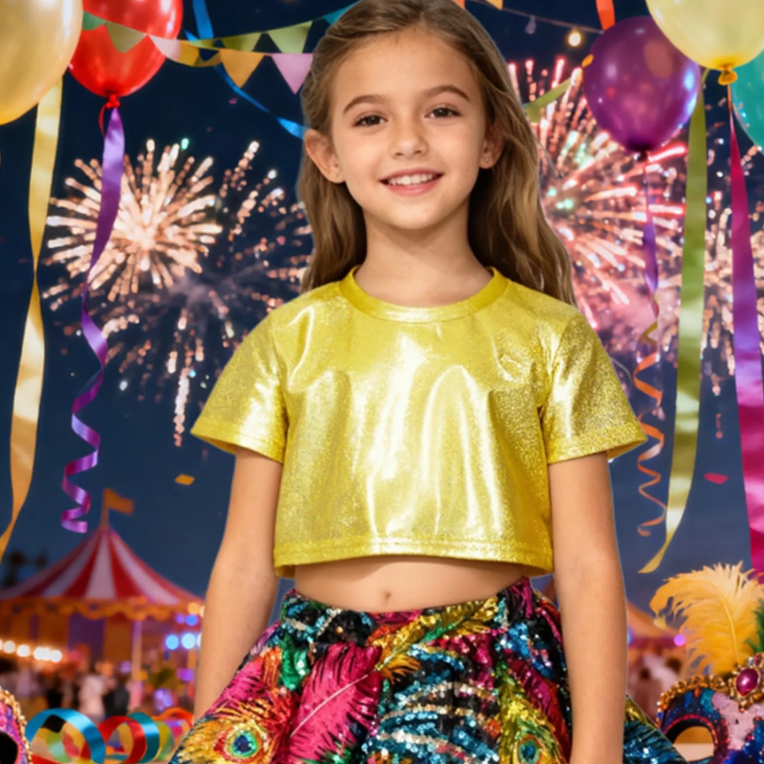 Camiseta Brillante Lentejuelas Crop Top para Niñas Bailar Gimnasia Animadoras Fiestas
