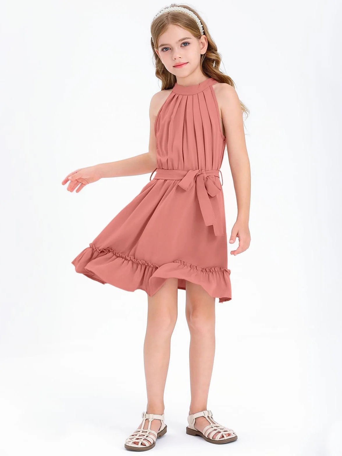 Vestido de niña sin mangas clásico casual largo hasta la rodilla verano princesa fiesta boda