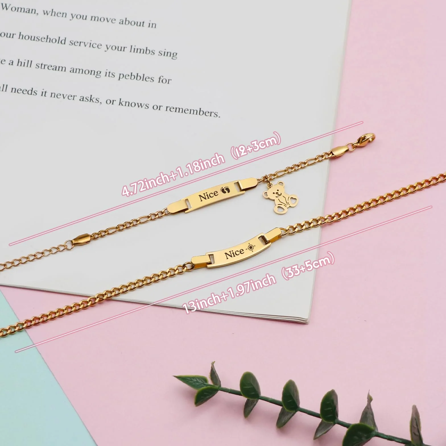 Conjunto de pulsera y collar personalizados con grabado de nombre, texto y fecha de nacimiento para bautizos
