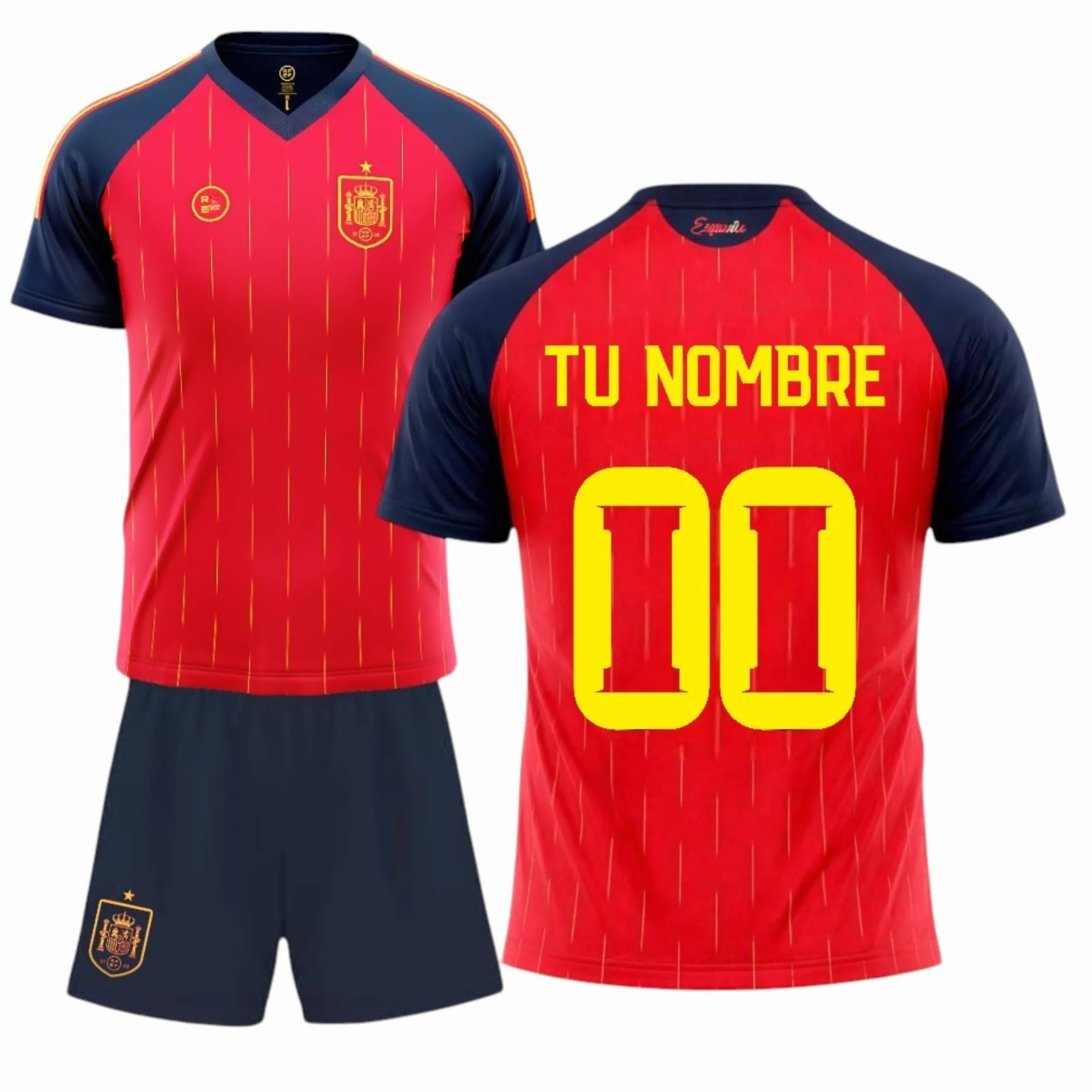 Seleccion Española Mundial 2026-2028 Personalizable Kit Niños Primera Equipacion Camiseta y Pantalon Rojo