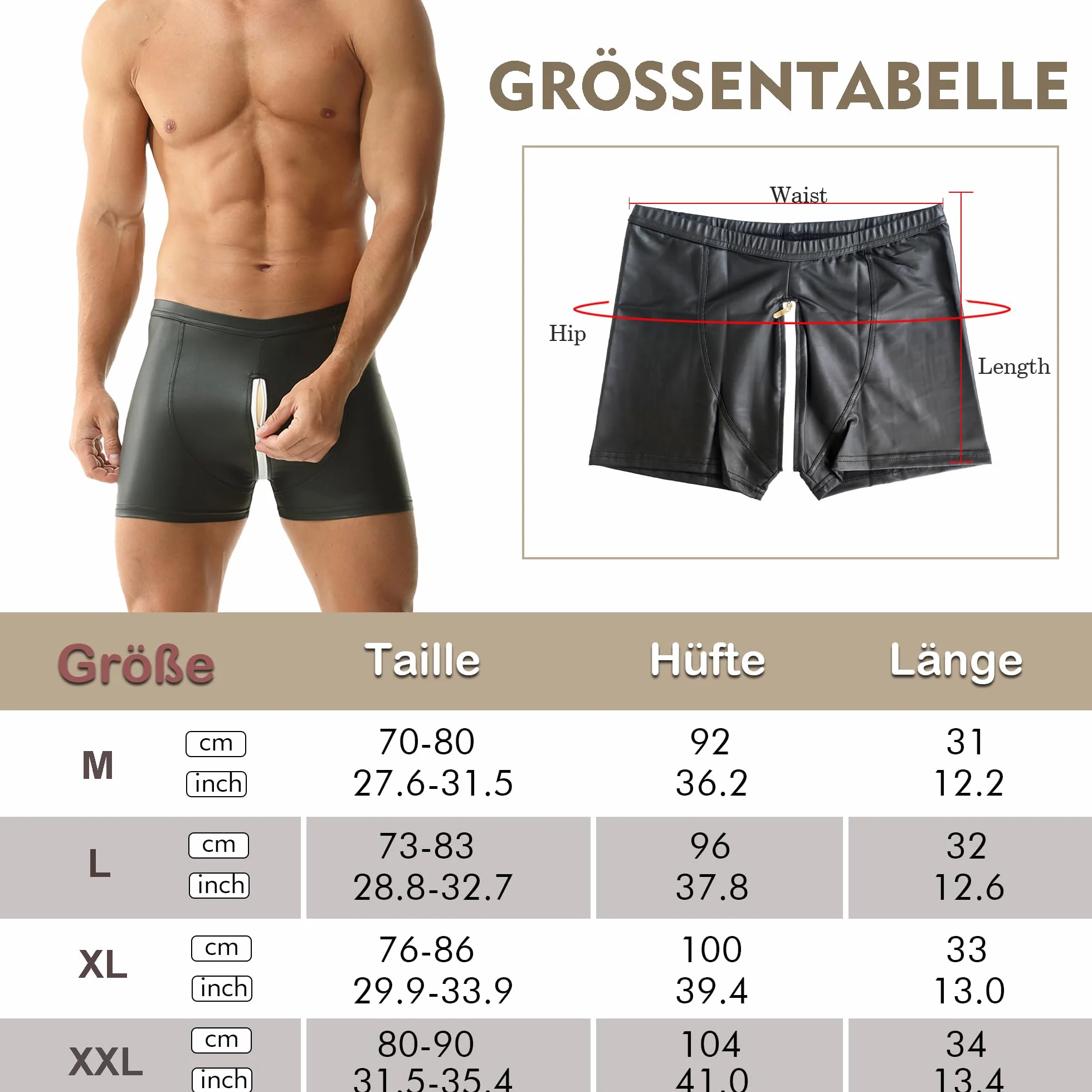 Calzoncillos de Cuero PU para Hombre Cintura elástica Rave Short Pants Clubwear