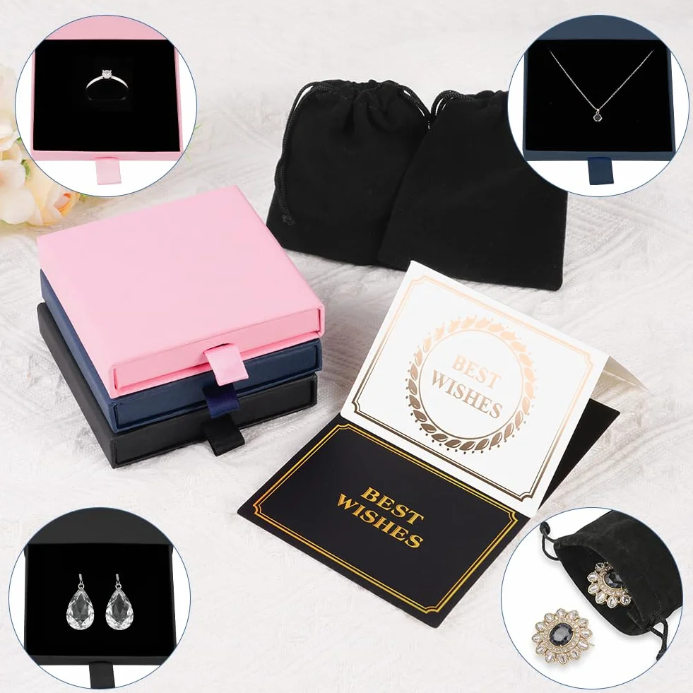 Caja de Regalo para Joyería con Bolsa de Terciopelo y Tarjetas de Felicitación para San Valentín