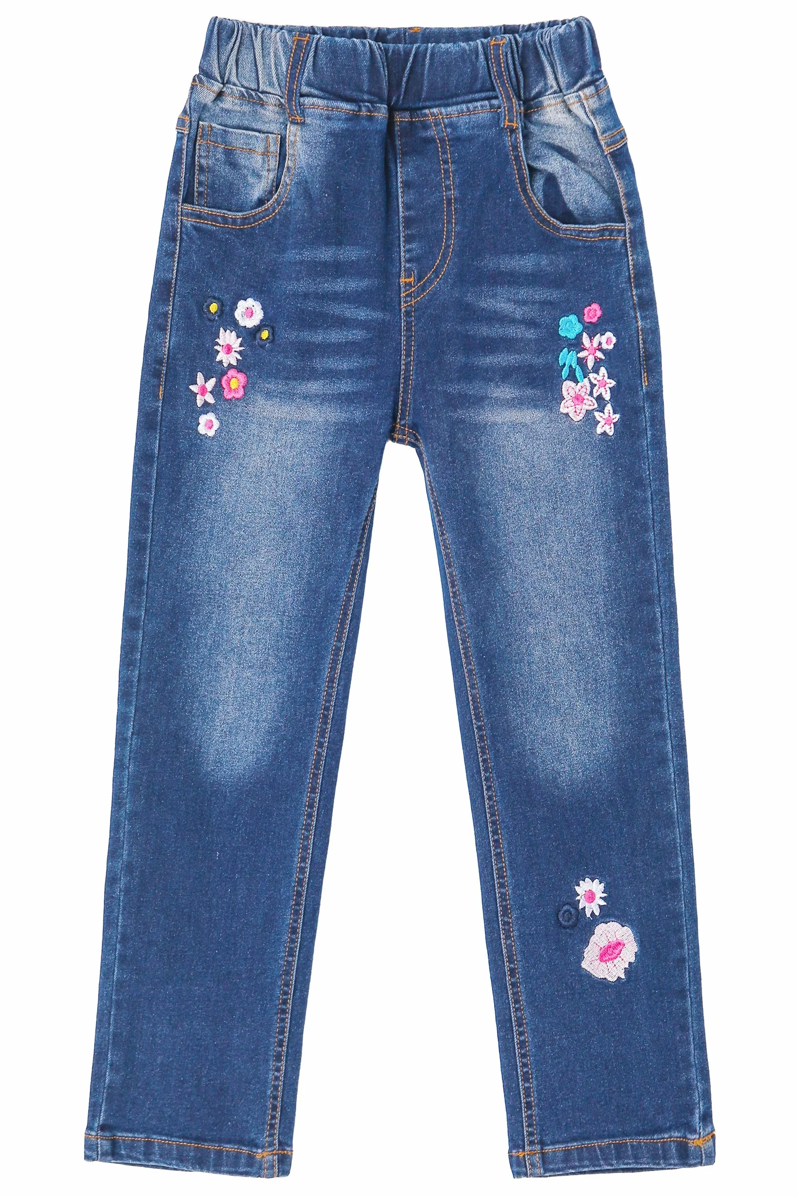 KIDSCOOL SPACE Vaqueros Bordados Niña, Pantalones de Mezclilla con Cintura Elástica