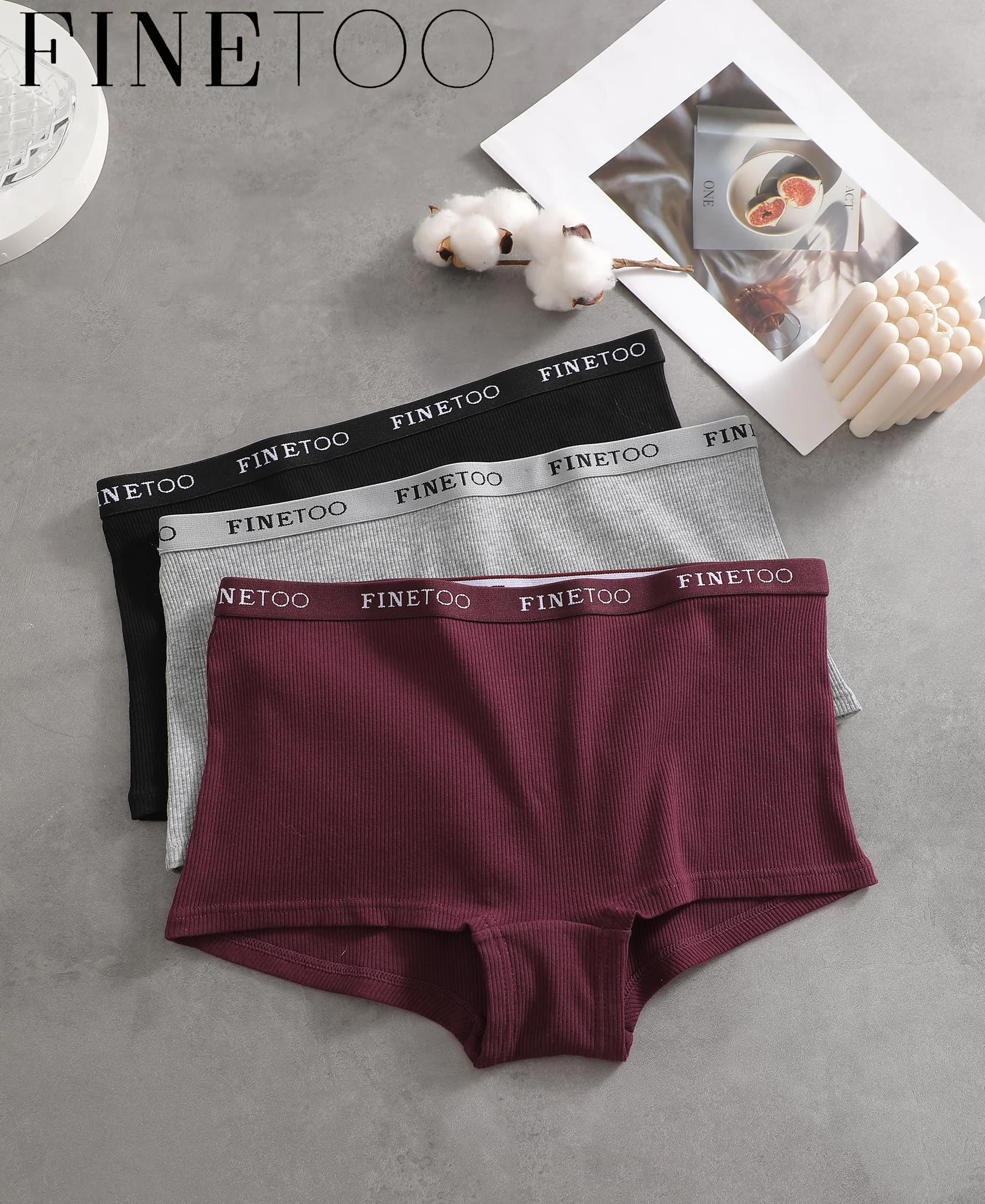 FINETOO Bragas de Algodón de 3 Piezas Calzoncillos Boxer de Mujer Suaves Transpirables S-XL
