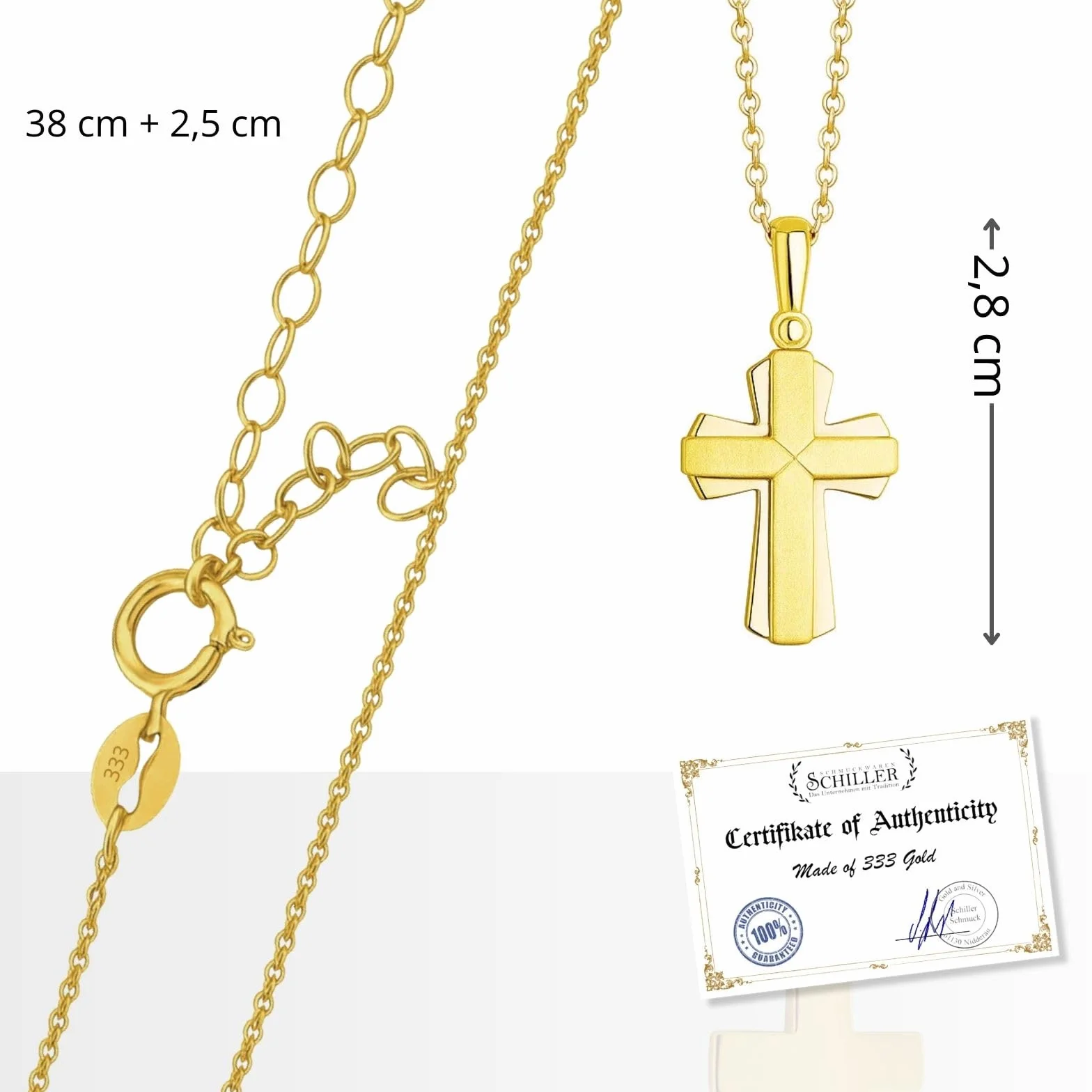 Collar Clásico De Oro 333 Con Colgante En Forma De Cruz Para Niños