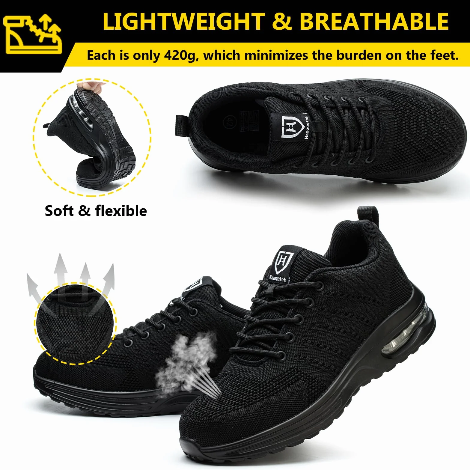 Baofular Zapatos de Seguridad con Punteras de Acero Transpirable Antideslizante