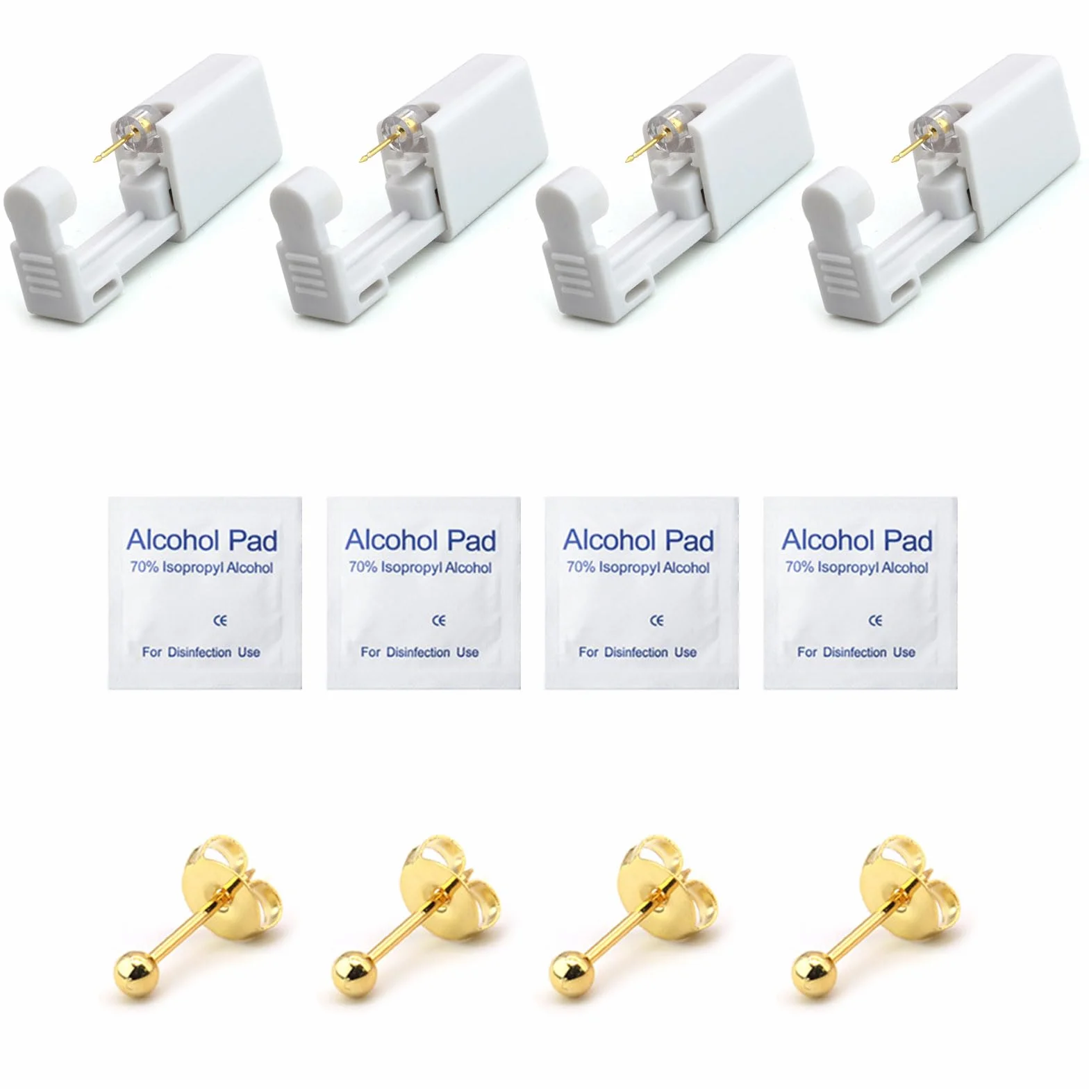 Pistolas para Perforar la Oreja Desechables Sin Dolor Portátil Oro 4pcs