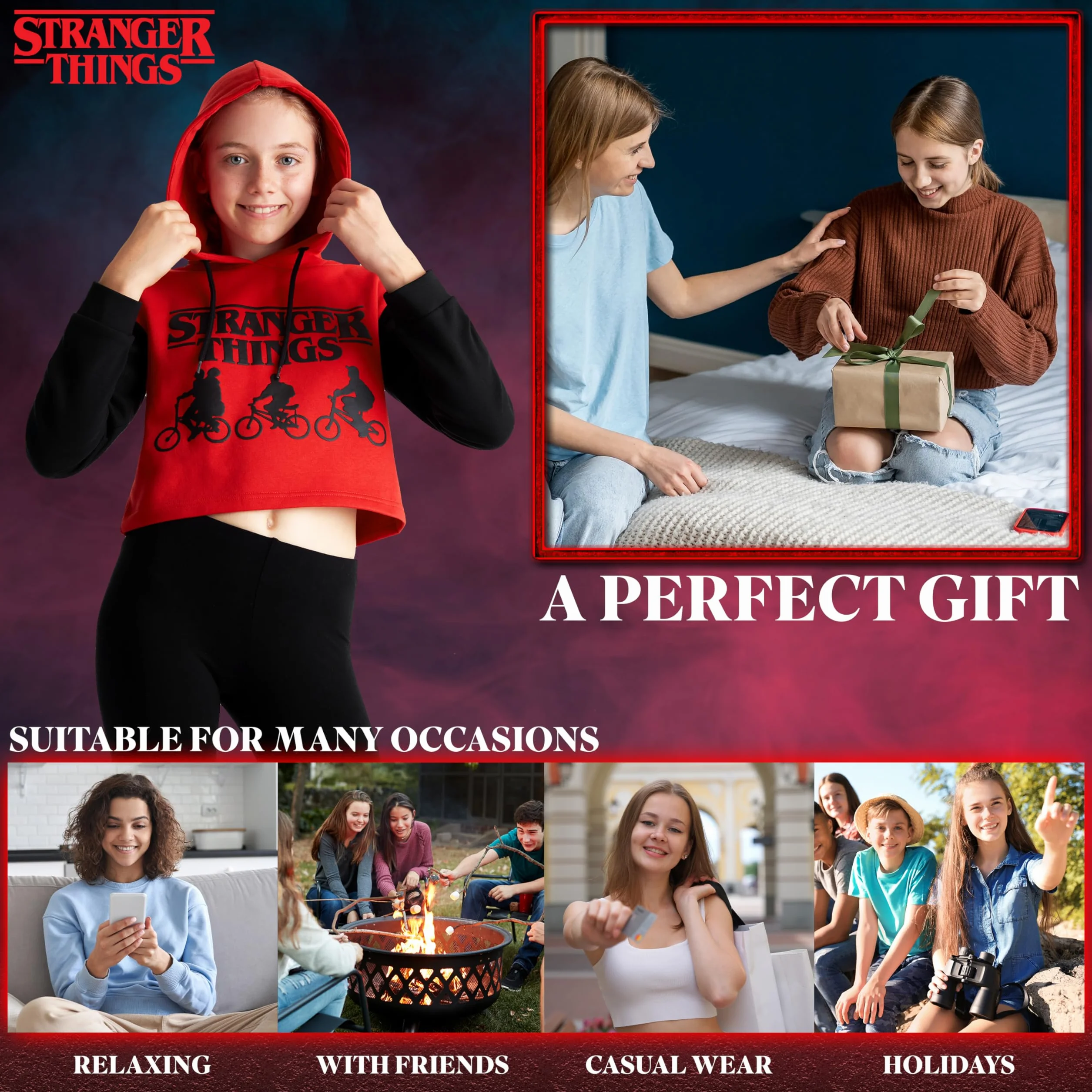 Stranger Things Sudadera Capucha Niña 11-12 Años Rojo Negro