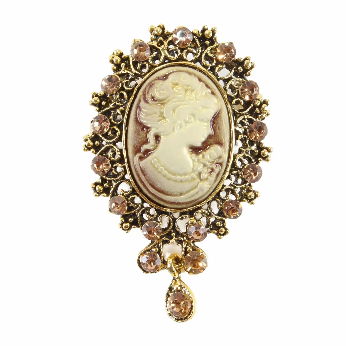 Broche colgante victoriano vintage camafeo metal 3,5 x 5 cm