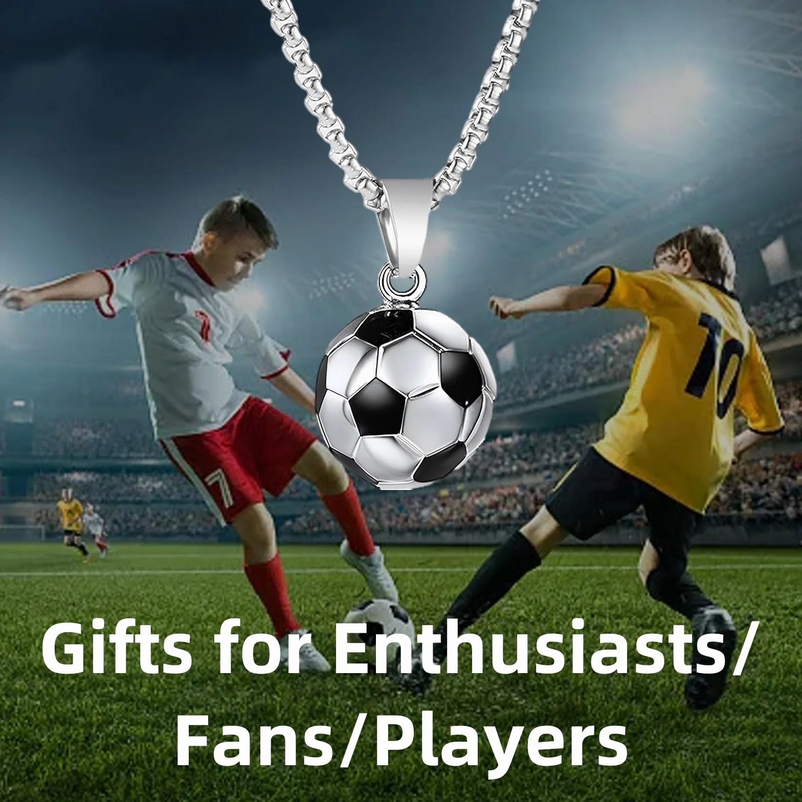 Collar y pulsera de acero inoxidable de fútbol, colgante plateado para amantes del fútbol, regalos