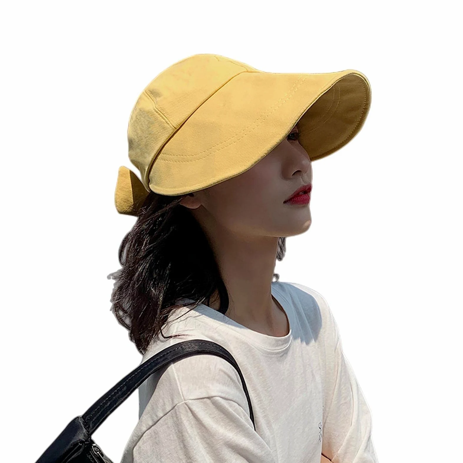 Sombrero de verano con lazo grande, protección solar, sombrero de ala ancha, sombrero plegable para mujer