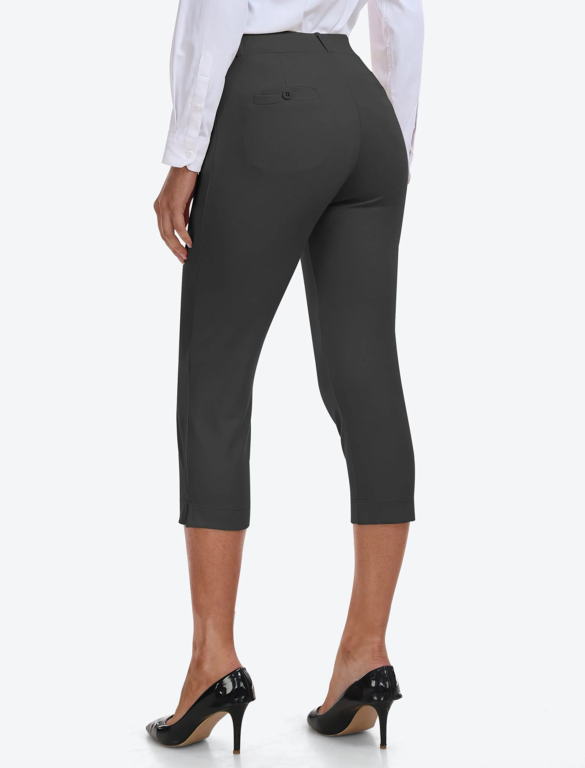 Pantalones de Capri para Mujer Cintura Alta Oficina Trabajo Negocios Casual Yoga Leggings Verano Pantalones con Bolsillos