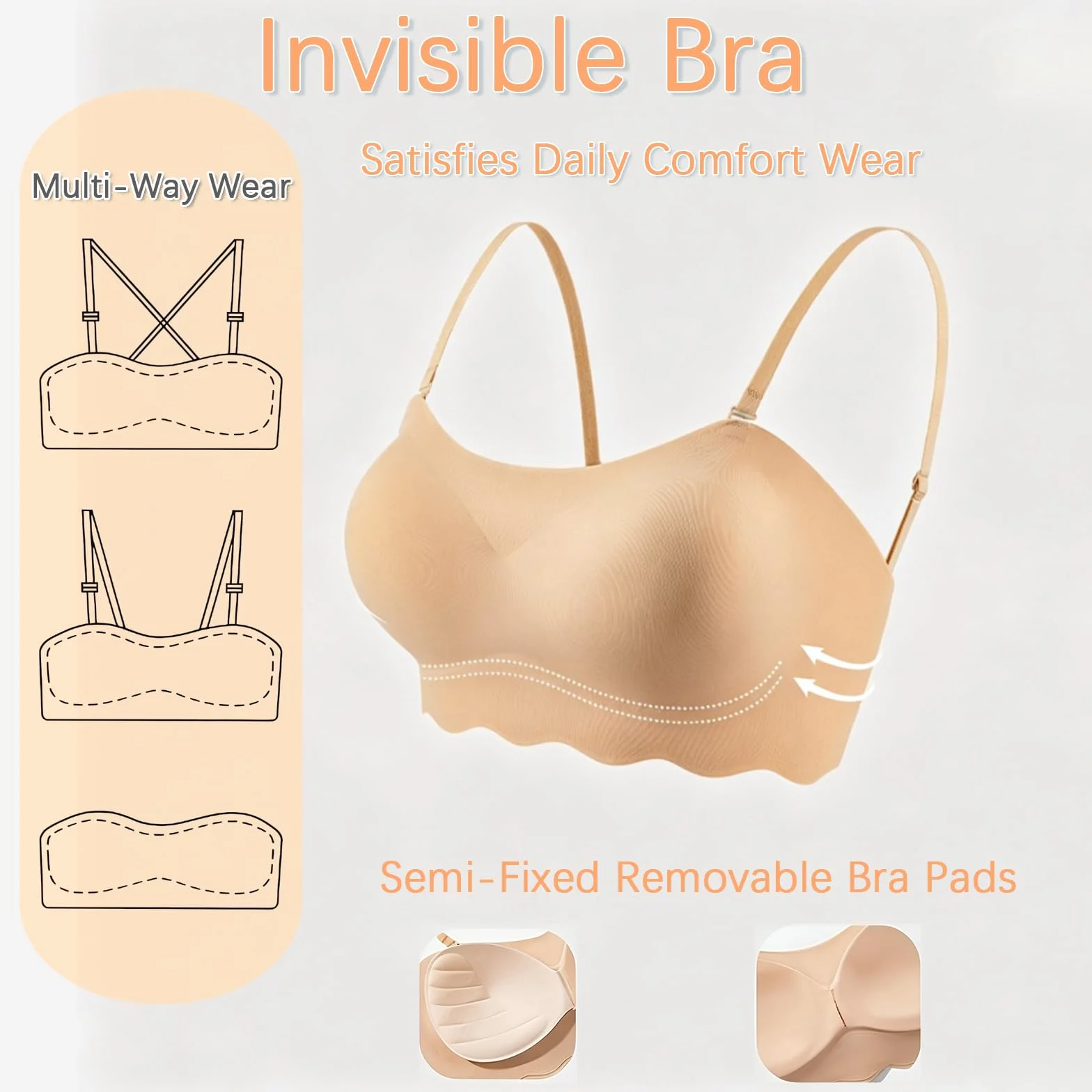 Sujetador sin tirantes invisible bandeau para niñas 10-18 años, paquete de dos