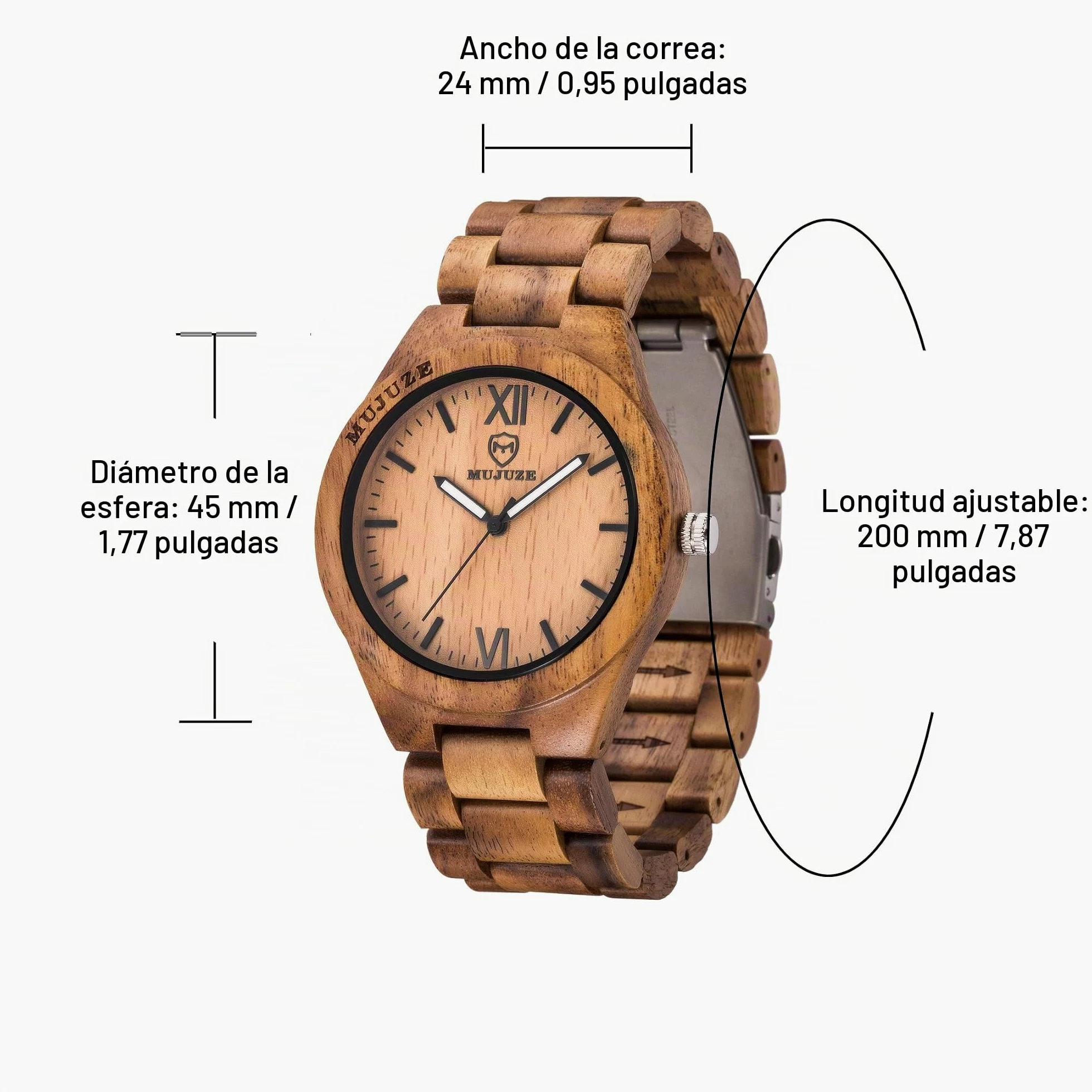 MUJUZE Reloj de Madera Relojes de Pulsera para Hombres y Mujeres Correa de sándalo y Manos Luminosas Reloj analógico de Madera de Cuarzo