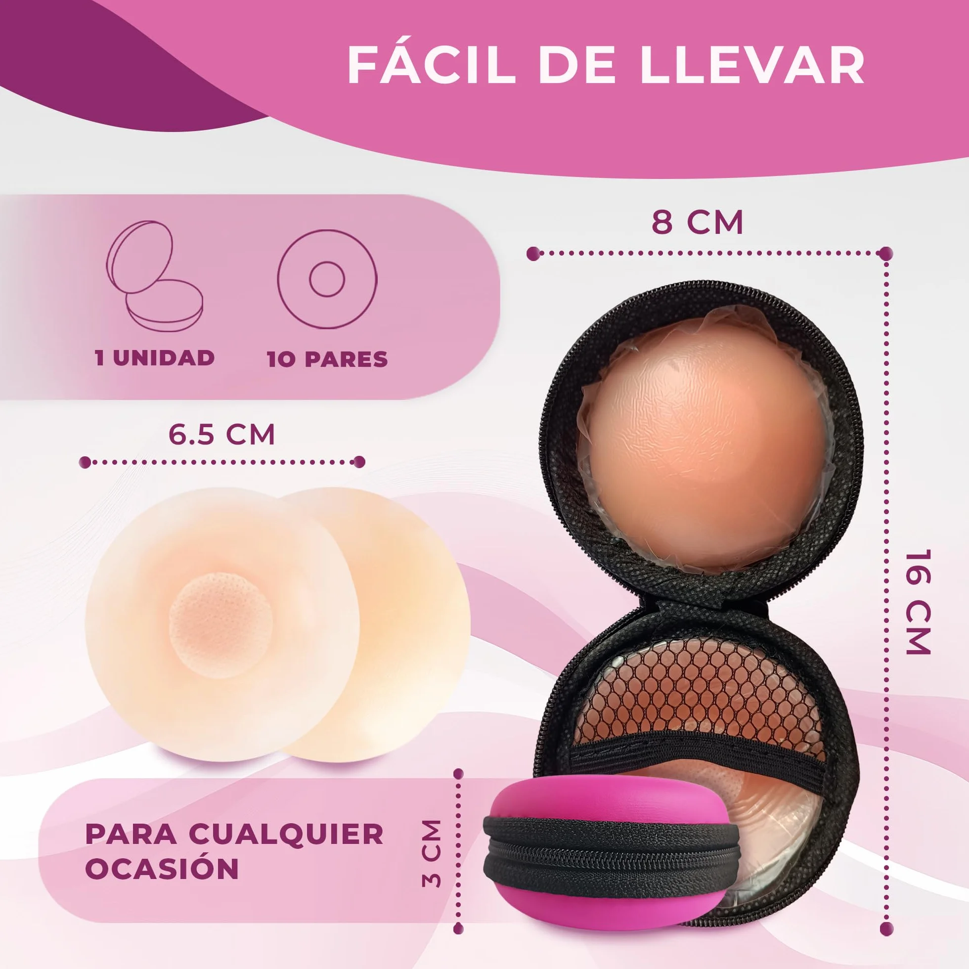 Pezoneras Adhesivas Invisibles de Silicona Fina 6,5cm Reutilizables Hipoalergénico