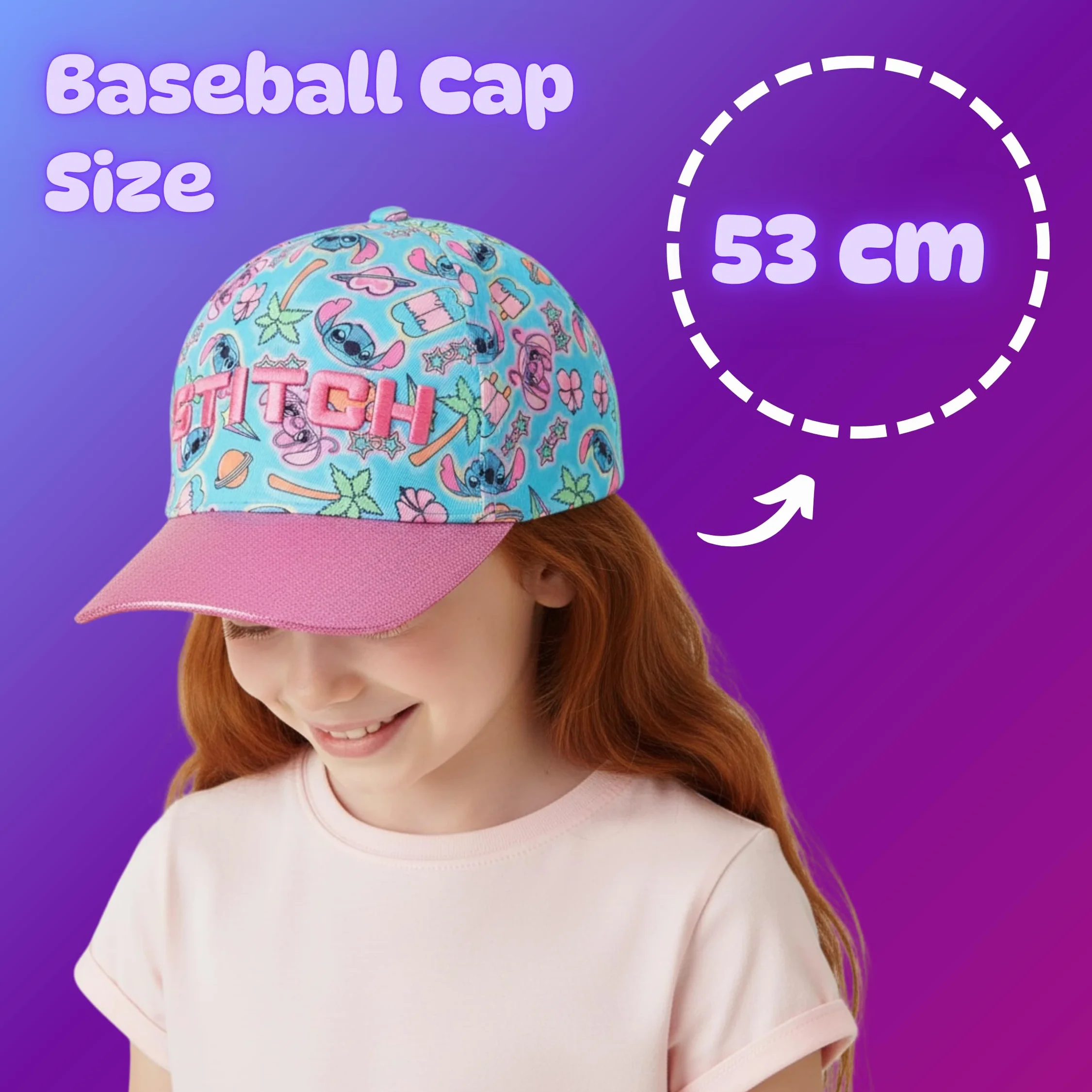 Disney Stitch Gorra de Béisbol Purpurina 3D Tropical para Niñas
