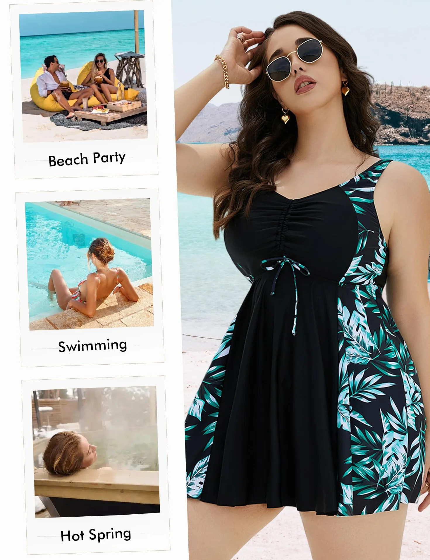 Tankini Talla Grande Mujer 2 Piezas Cuello en V Bañador Tirantes Ajustable L-5XL