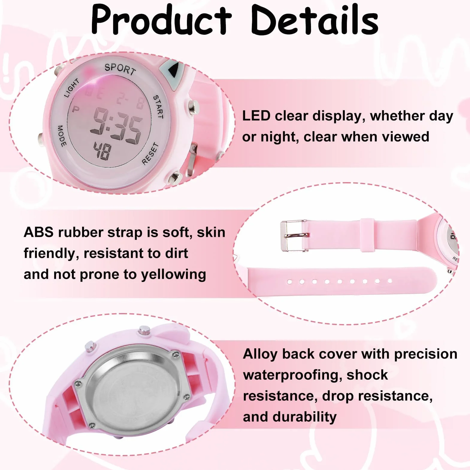 Reloj Digital para Niña con Disegno 3D Orecchie di Gatto Impermeabile 30M Alarma Cronómetro Luz