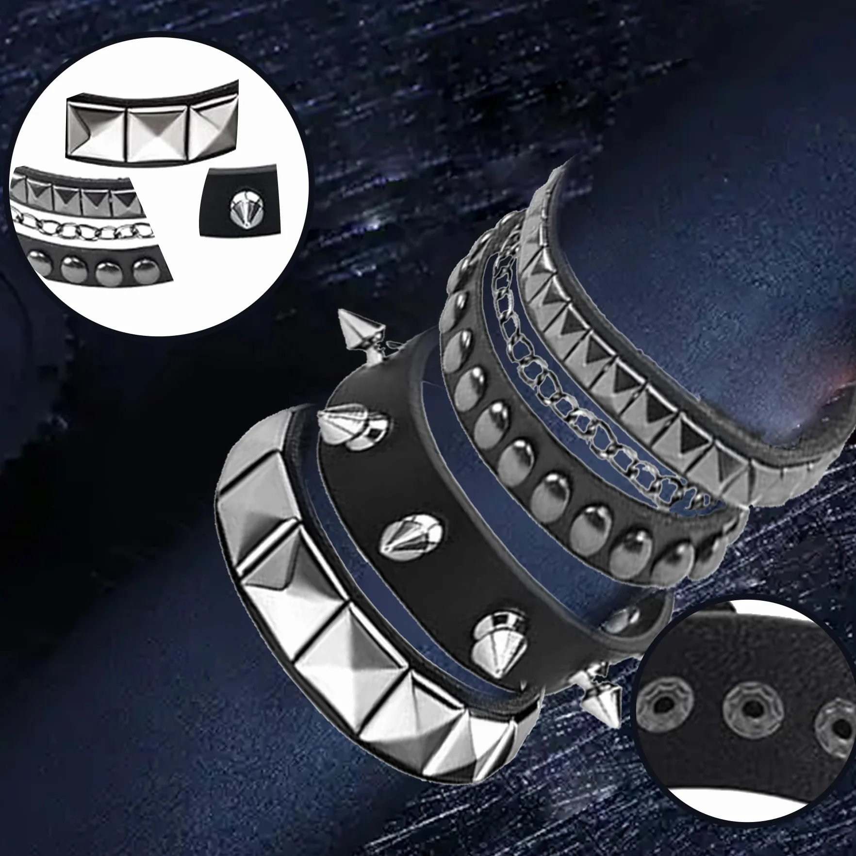 Pulsera de Cuero Punk Ajustable Gótica para Niños Niñas Accesorios Rock Negro