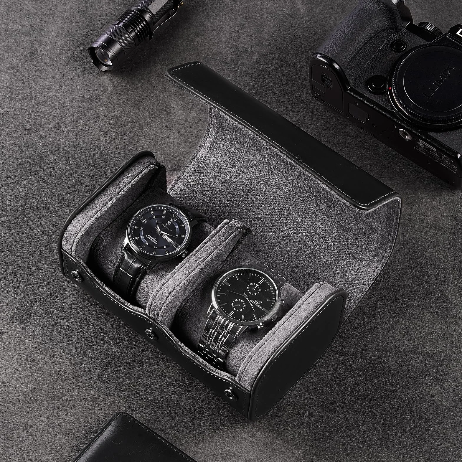 ProCase Estuche para Reloj, Organizador Portable Relojero de PU para Viaje, Negro