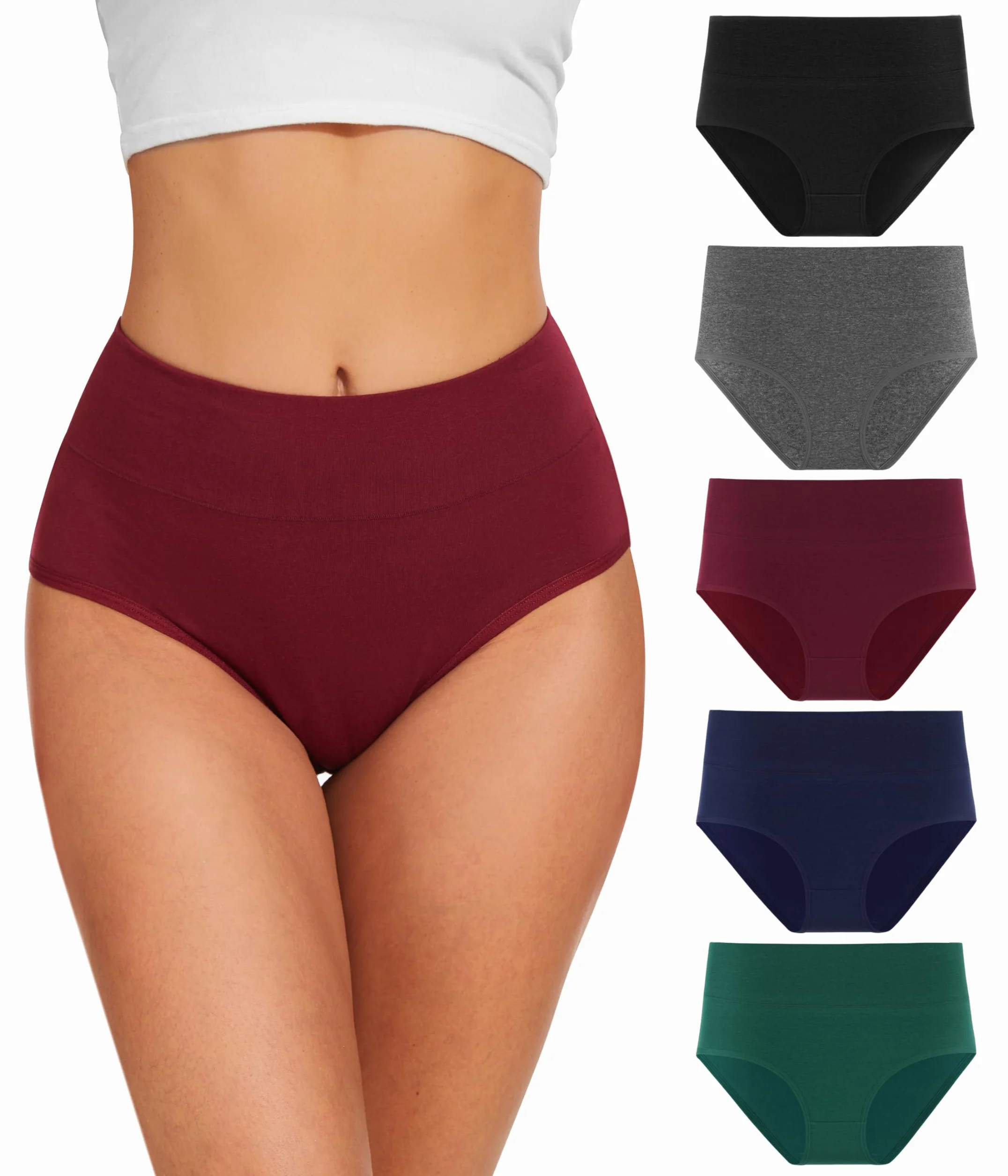 YESWEL Calzoncillos Mujer 5 Pack, Ropa Interior de Algodón Cintura Alta Hipster Bragas Elásticas Transpirables S-3XL