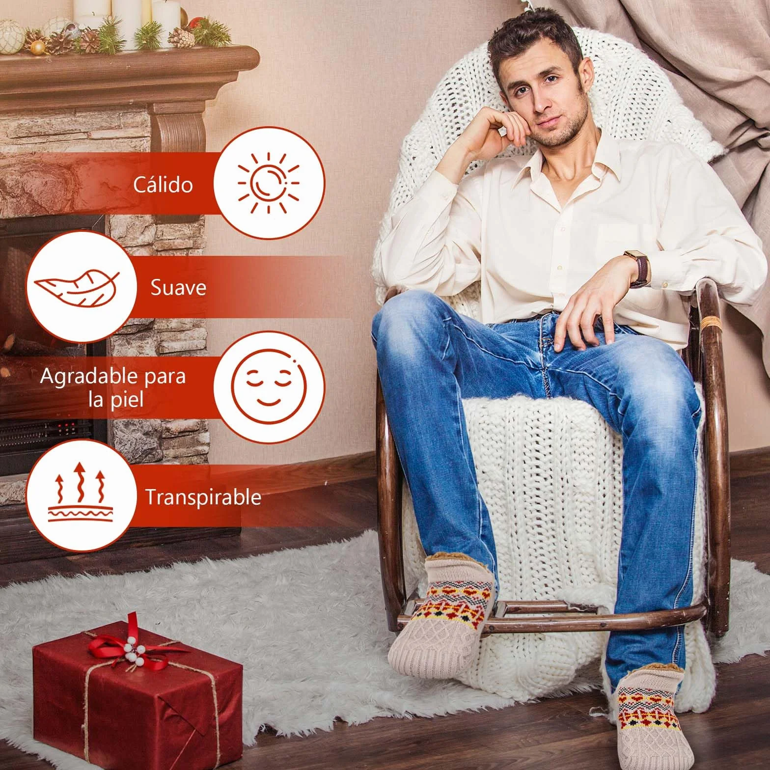 PUTUO Calcetines Antideslizantes Térmicos para Hombre Invierno 39-42 Negro