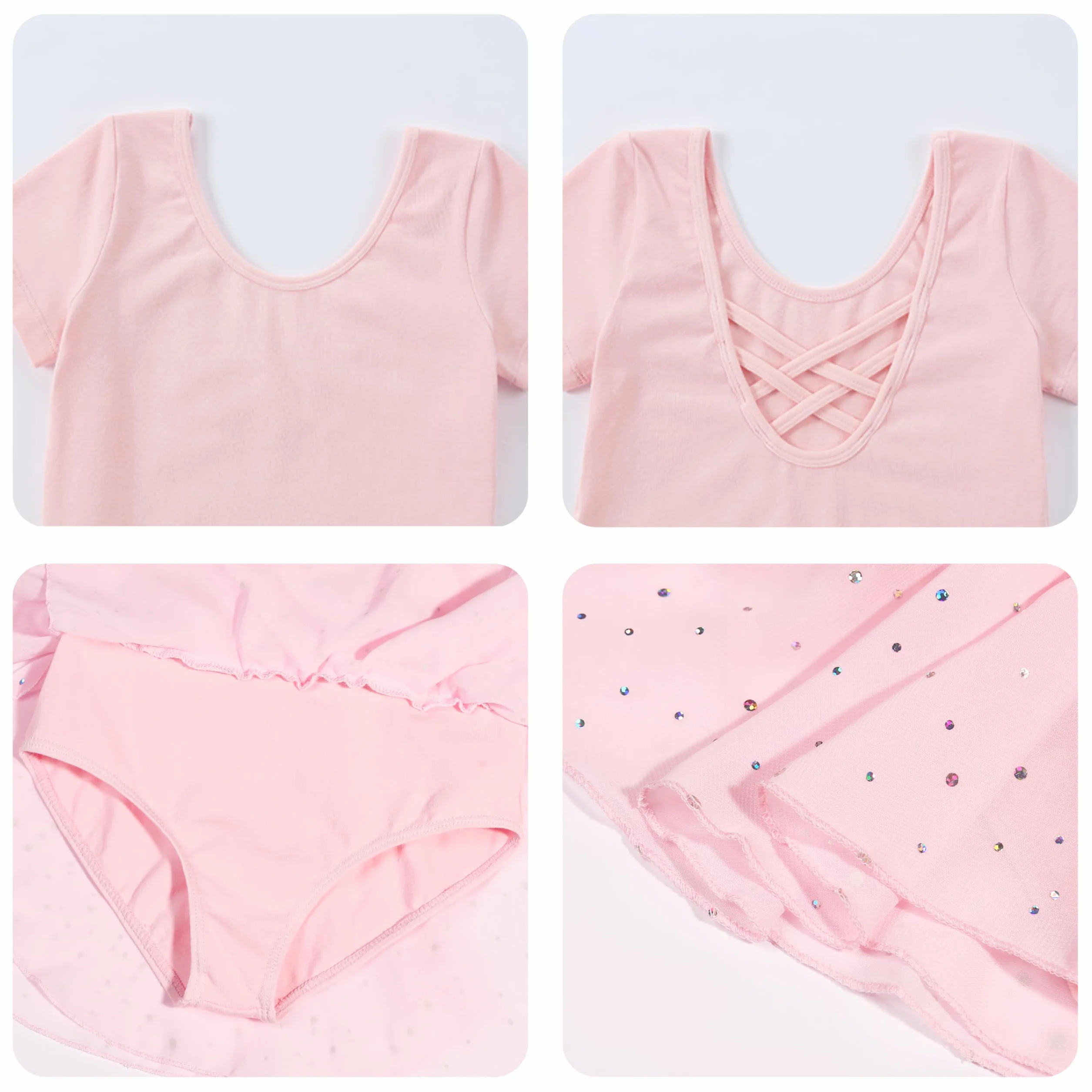 Vestido Maillot de Danza Ballet para Niña Manga Corta Leotardo Tutú