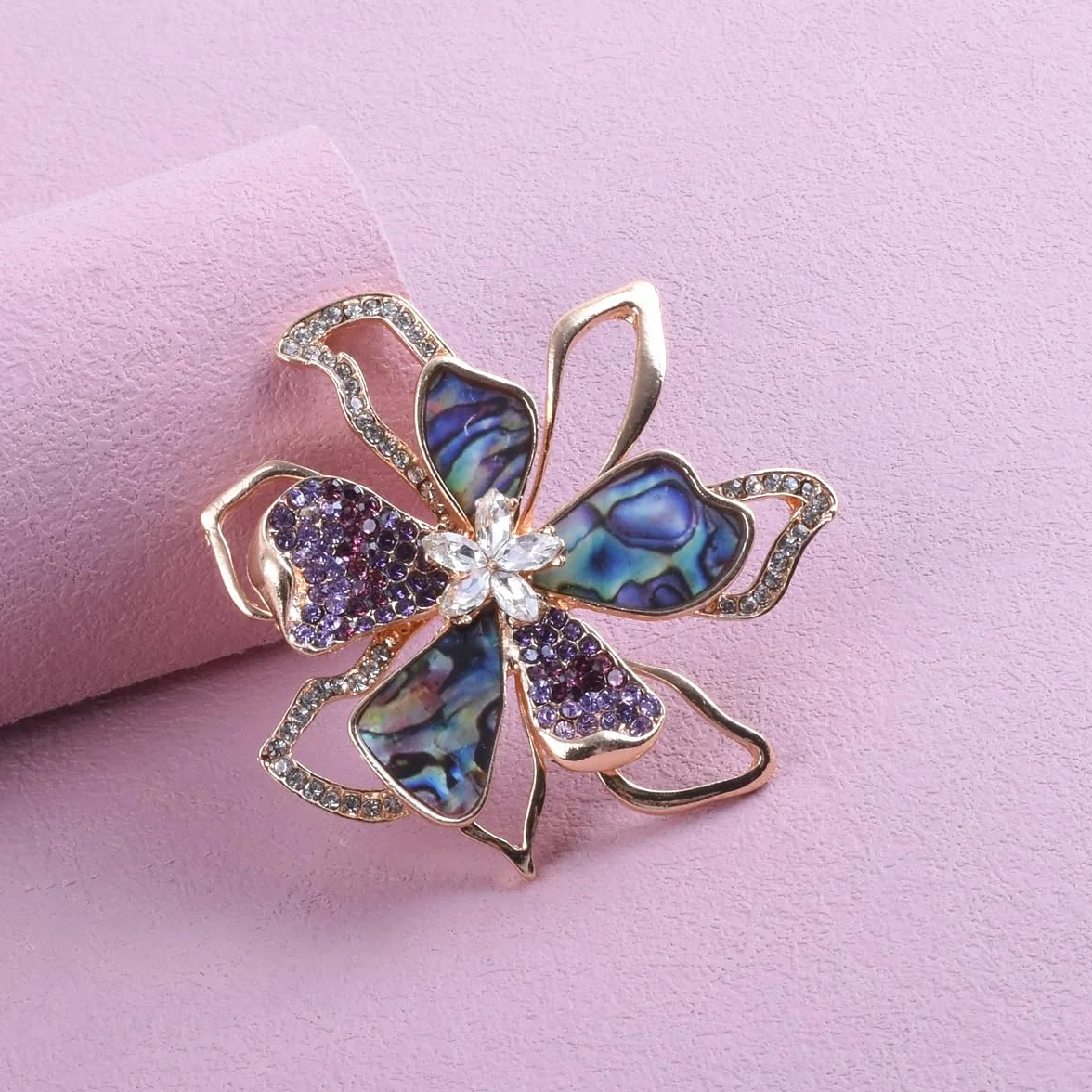 Broche De Flor De Bauhinia, Cristal De Abulón Y Concha, Broche Estilo Palacio Retro, Regalo For Niñas, Complementos For Traje Y Abrigo